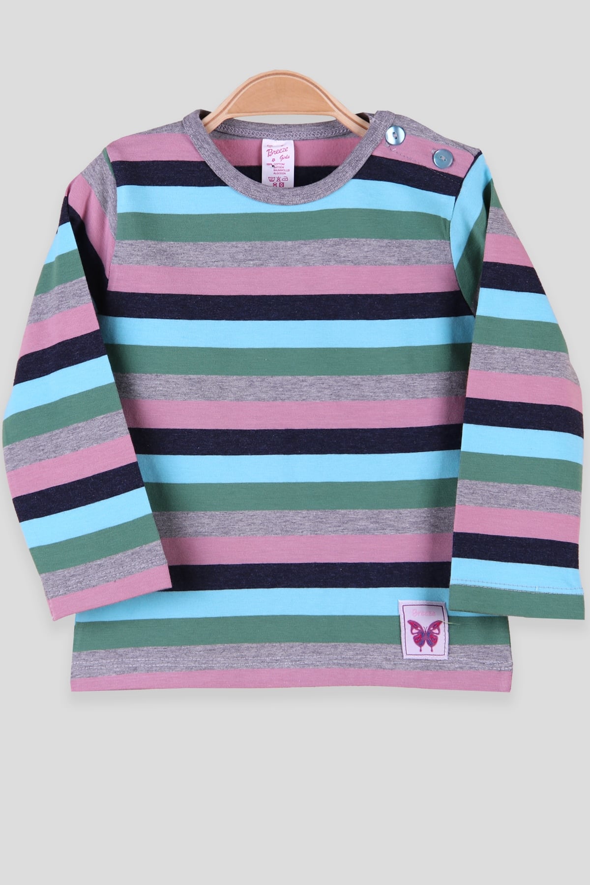 Breeze Kız Bebek Uzun Kollu Tişört Patlı Çizgili Gri (9 Ay-3 Yaş)