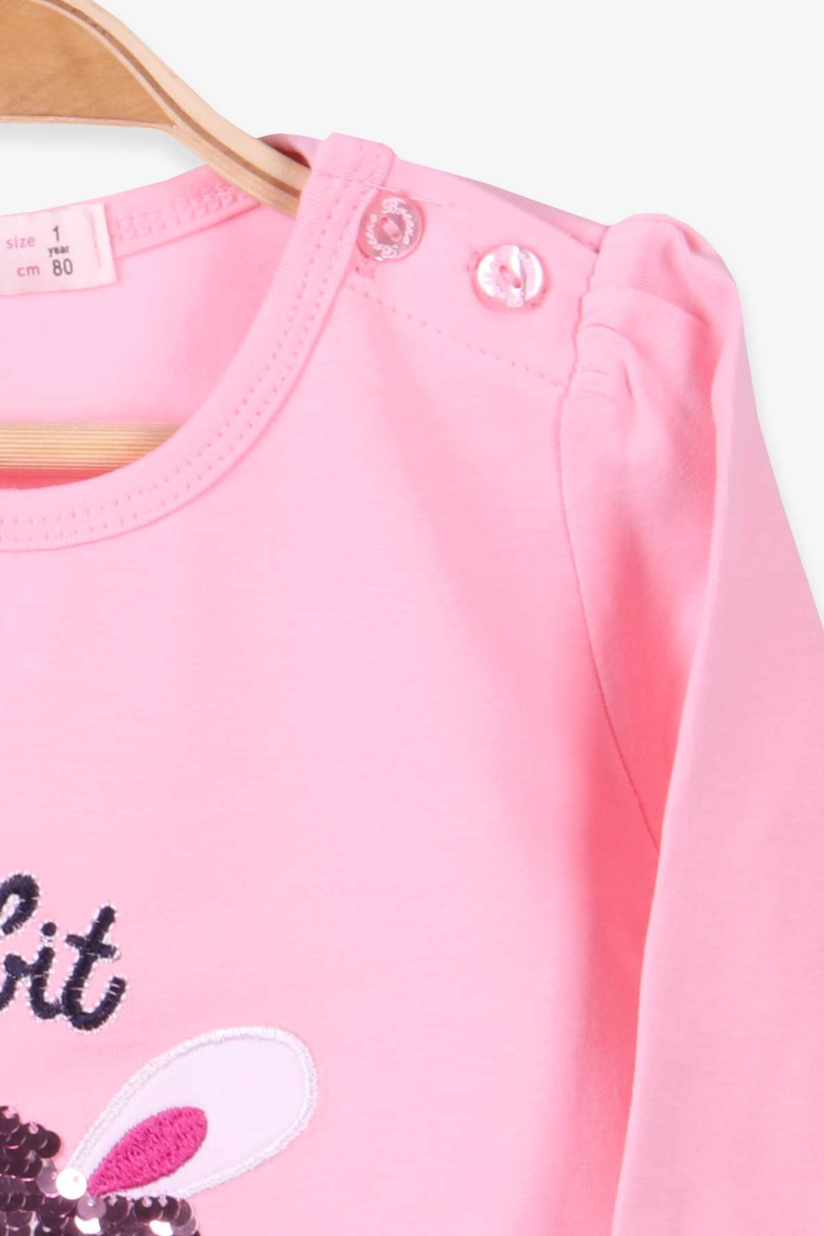 Breeze Kız Bebek Uzun Kollu Tişört Tavşan Nakışlı Pudra (9 Ay-3 Yaş)