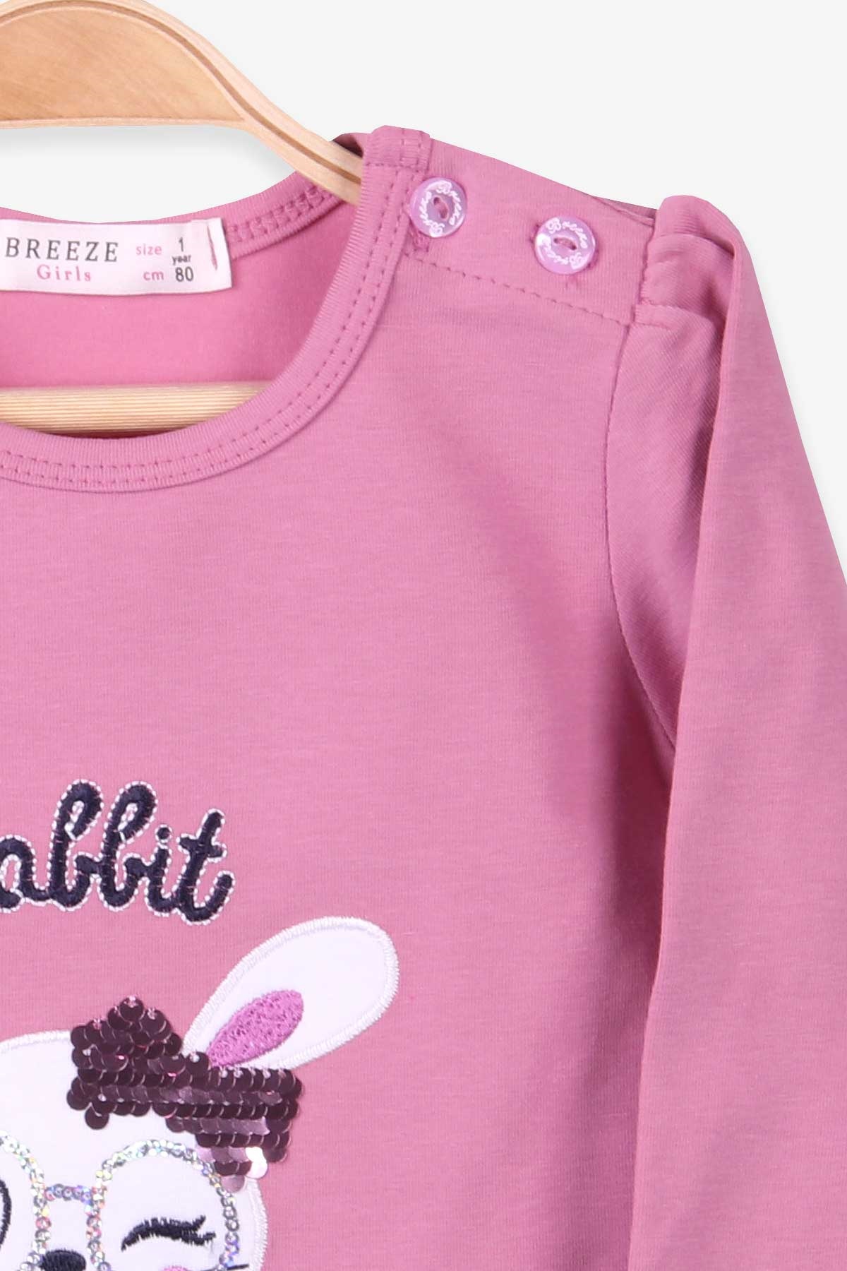 Breeze Kız Bebek Uzun Kollu Tişört Tavşan Nakışlı Gülkurusu (9 Ay-3 Yaş)