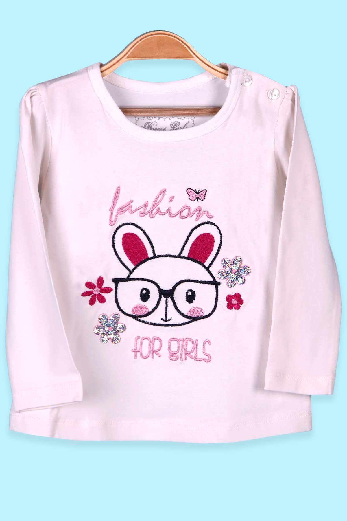 Breeze Kız Bebek Uzun Kollu Tişört Tavşan Desenli Ekru (9 Ay-3 Yaş)