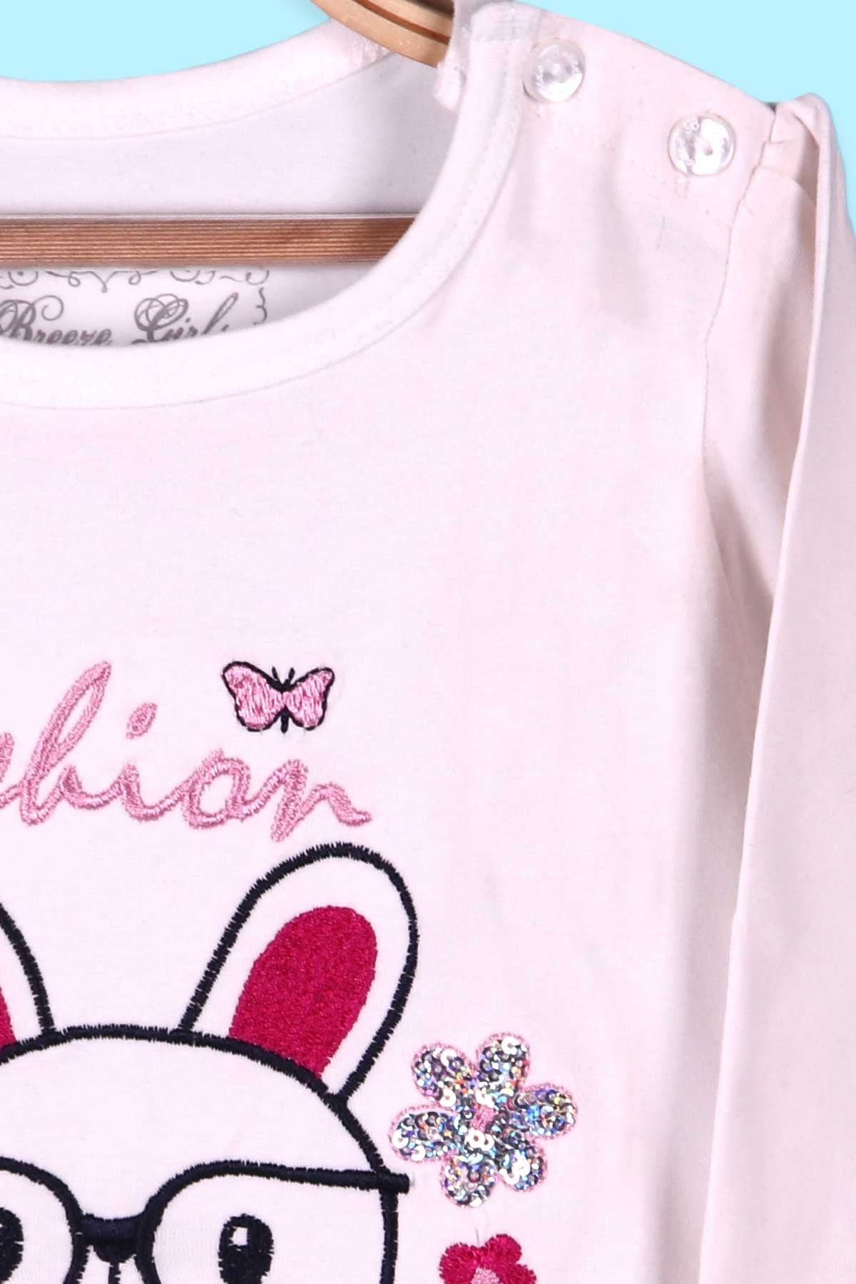 Breeze Kız Bebek Uzun Kollu Tişört Tavşan Desenli Ekru (9 Ay-3 Yaş)