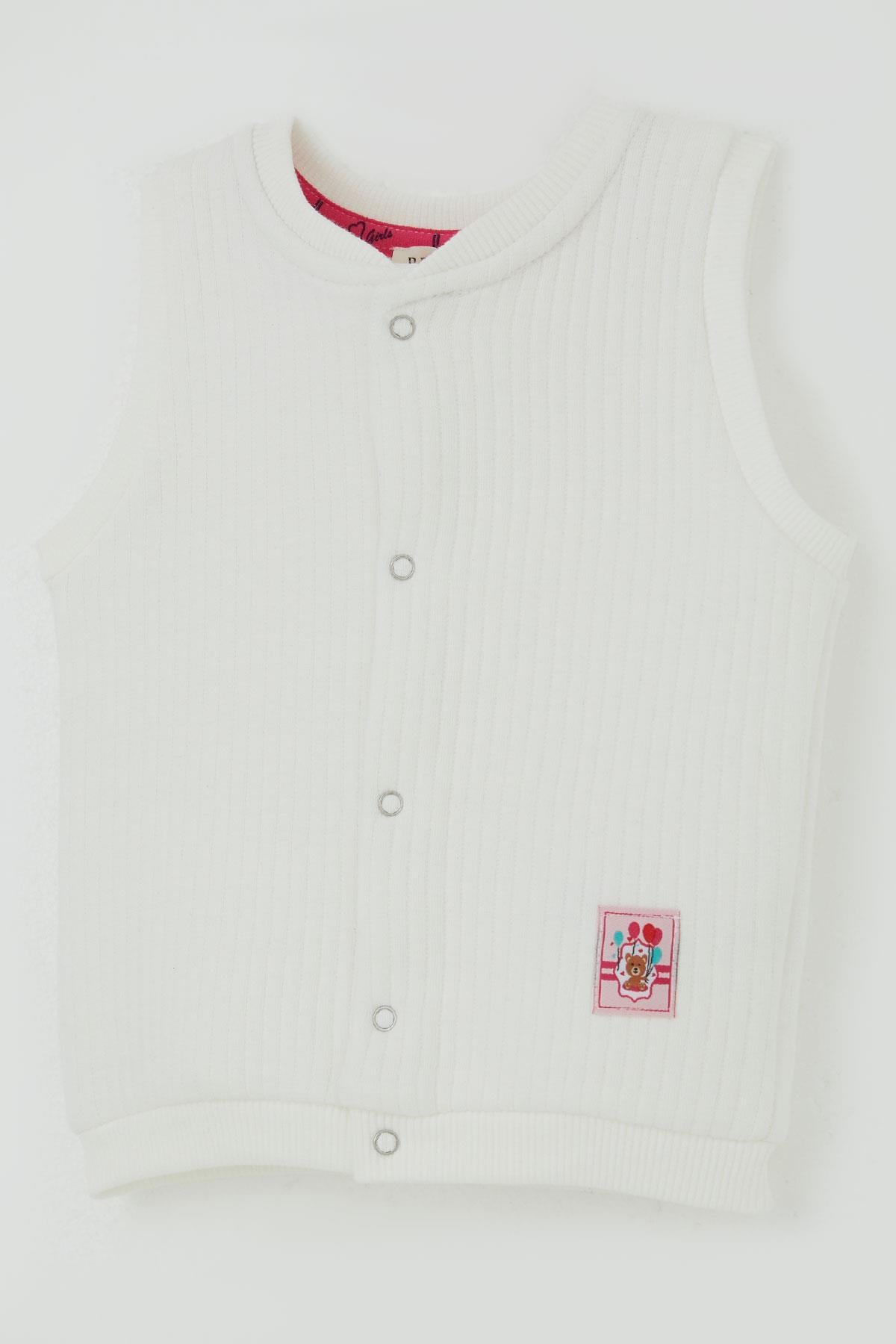Breeze Kız Bebek Yelek Çıtçıtlı Balonlu Sevimli Ayıcık Armalı Ekru (4 Ay-4 Yaş)