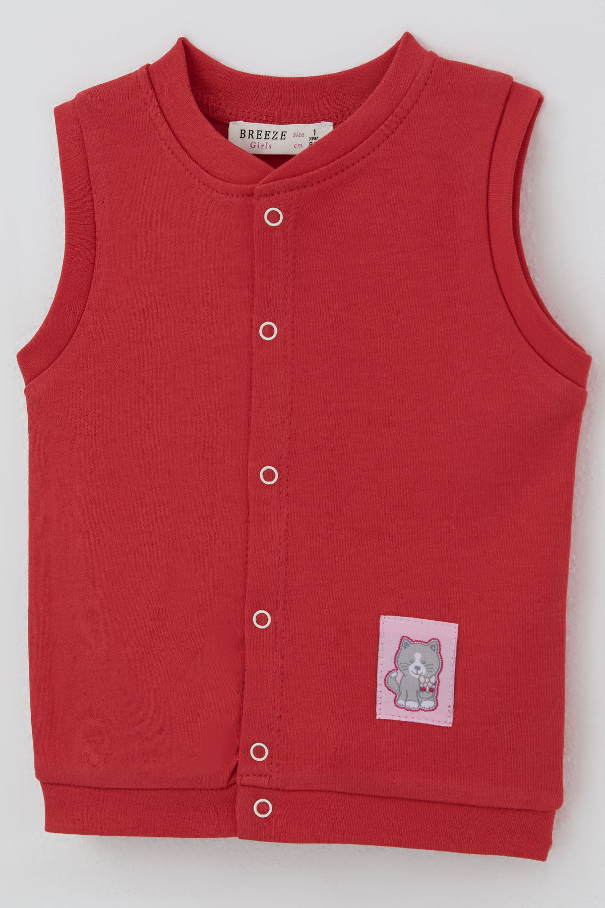Breeze Kız Bebek Yelek Çıtçıtlı Sevimli Kedicik Armalı Mercan (4 Ay - 1 Yaş)