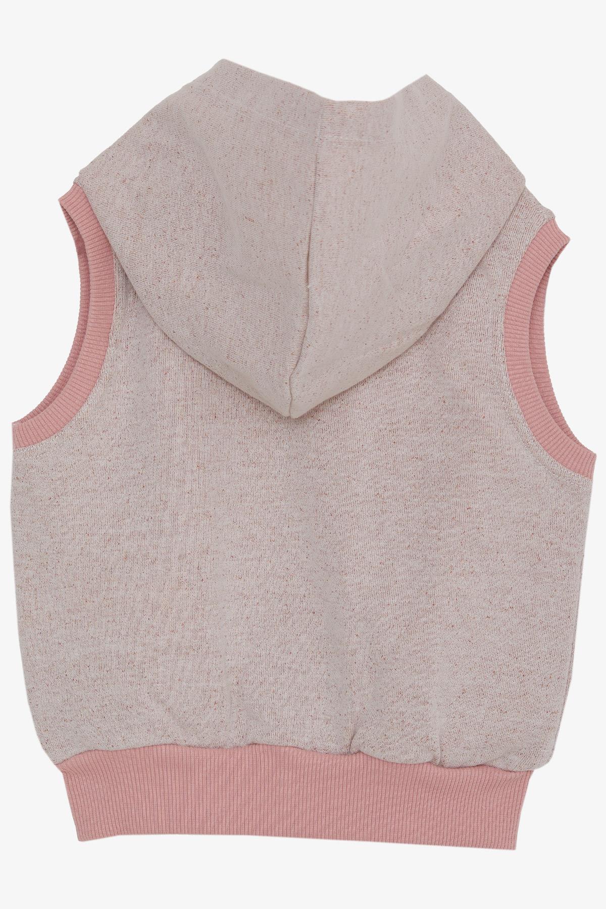 Breeze Kız Bebek Yelek Kapüşonlu Düğmeli Pudra (6 Ay-2 Yaş)