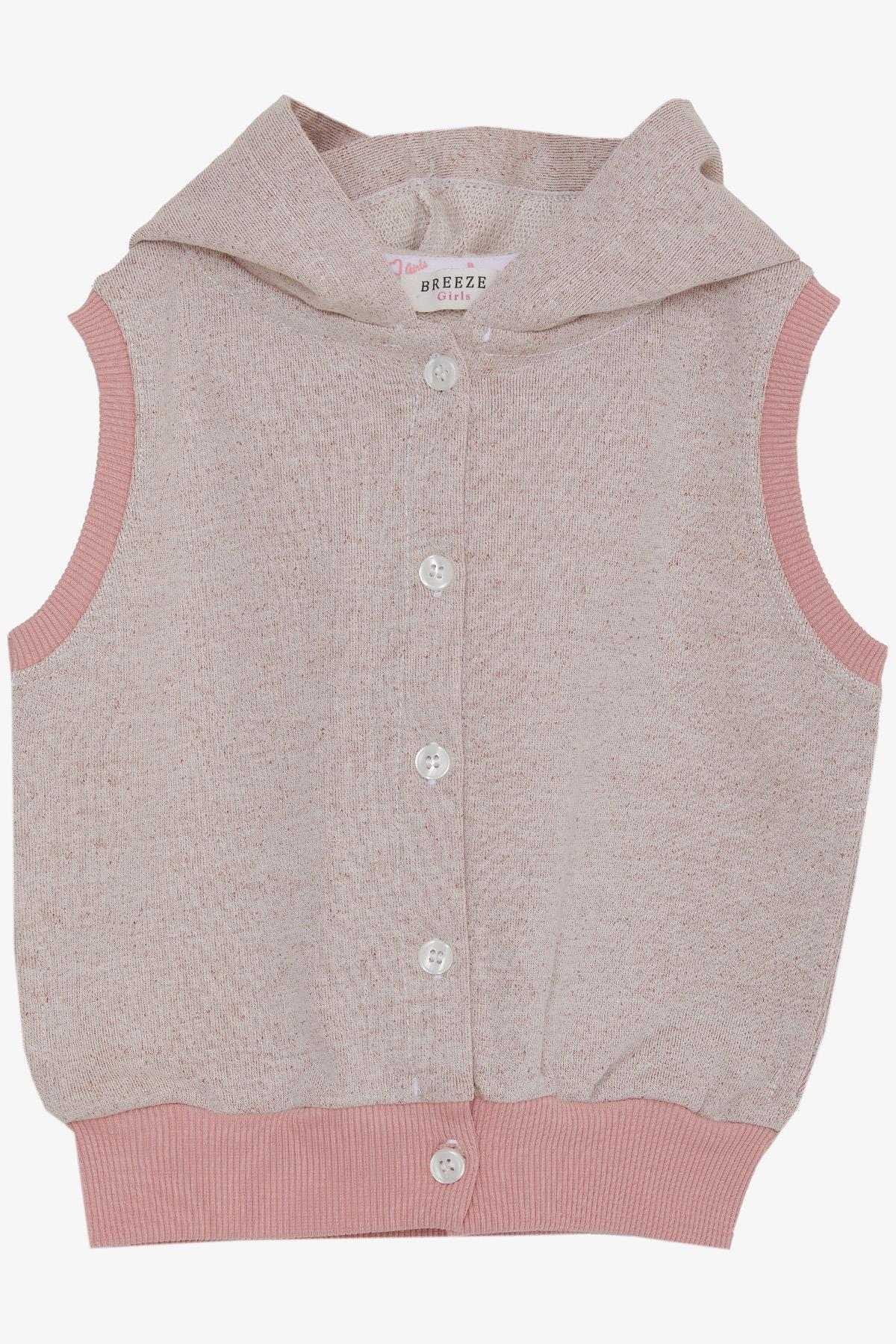 Breeze Kız Bebek Yelek Kapüşonlu Düğmeli Pudra (6 Ay-2 Yaş)