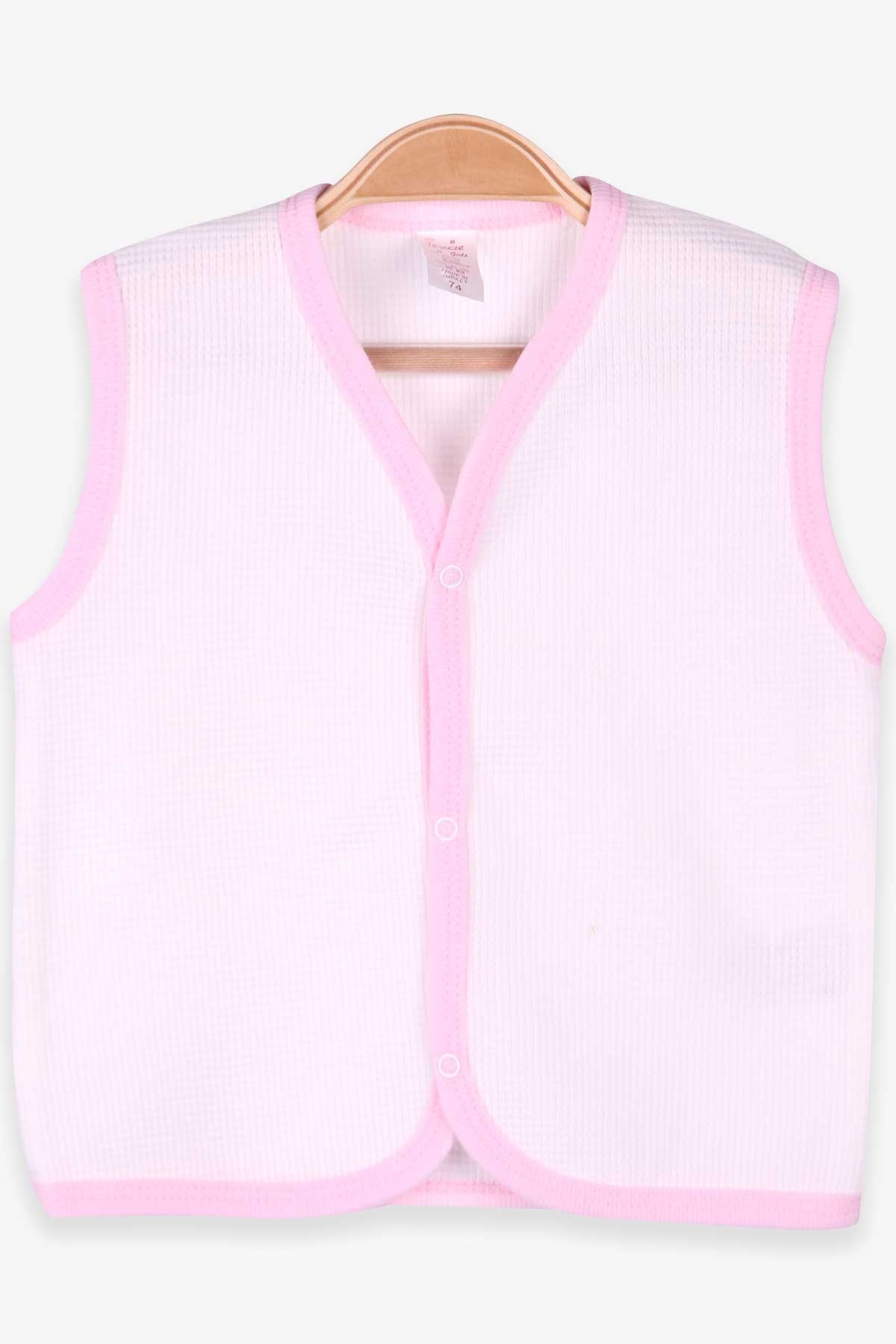 Breeze Kız Bebek Yelek Pembe Biyeli Beyaz (0-3 Ay-9 Ay)