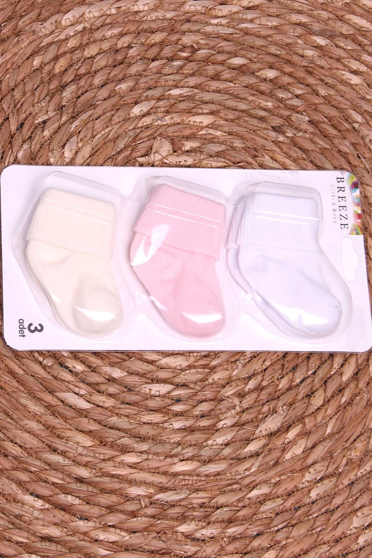 Breeze Kız Bebek Yenidoğan Çorap 3 lü Basic Karışık Renk