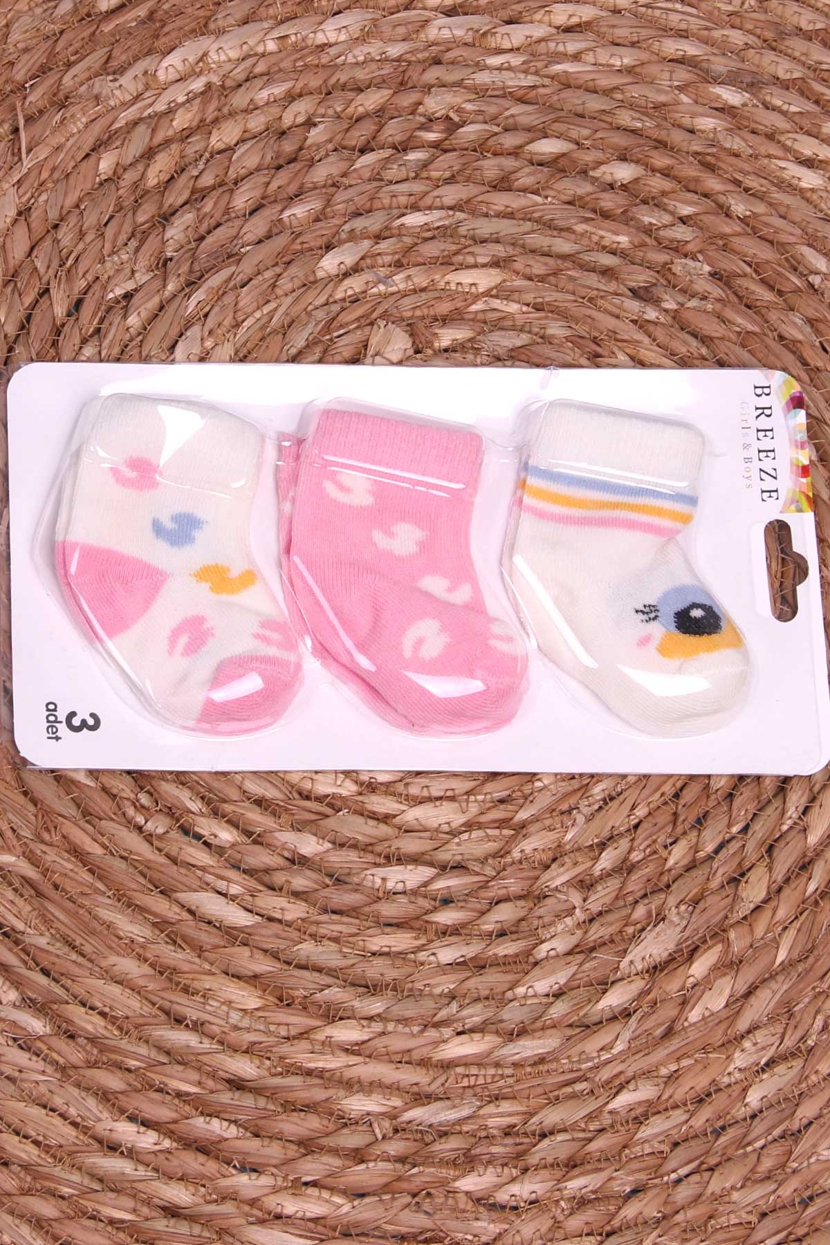 Breeze Kız Bebek Yenidoğan Çorap 3 lü Desenli Karışık Renk