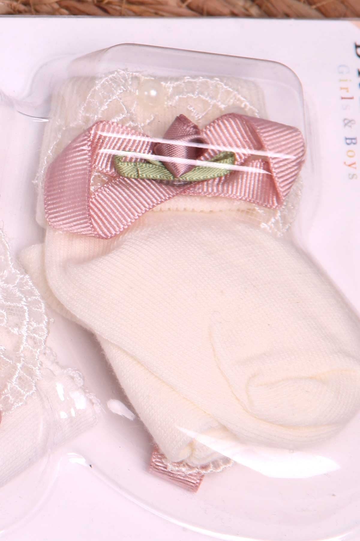 Breeze Kız Bebek Yenidoğan Çorap 3 lü Bandanalı Karışık Renk