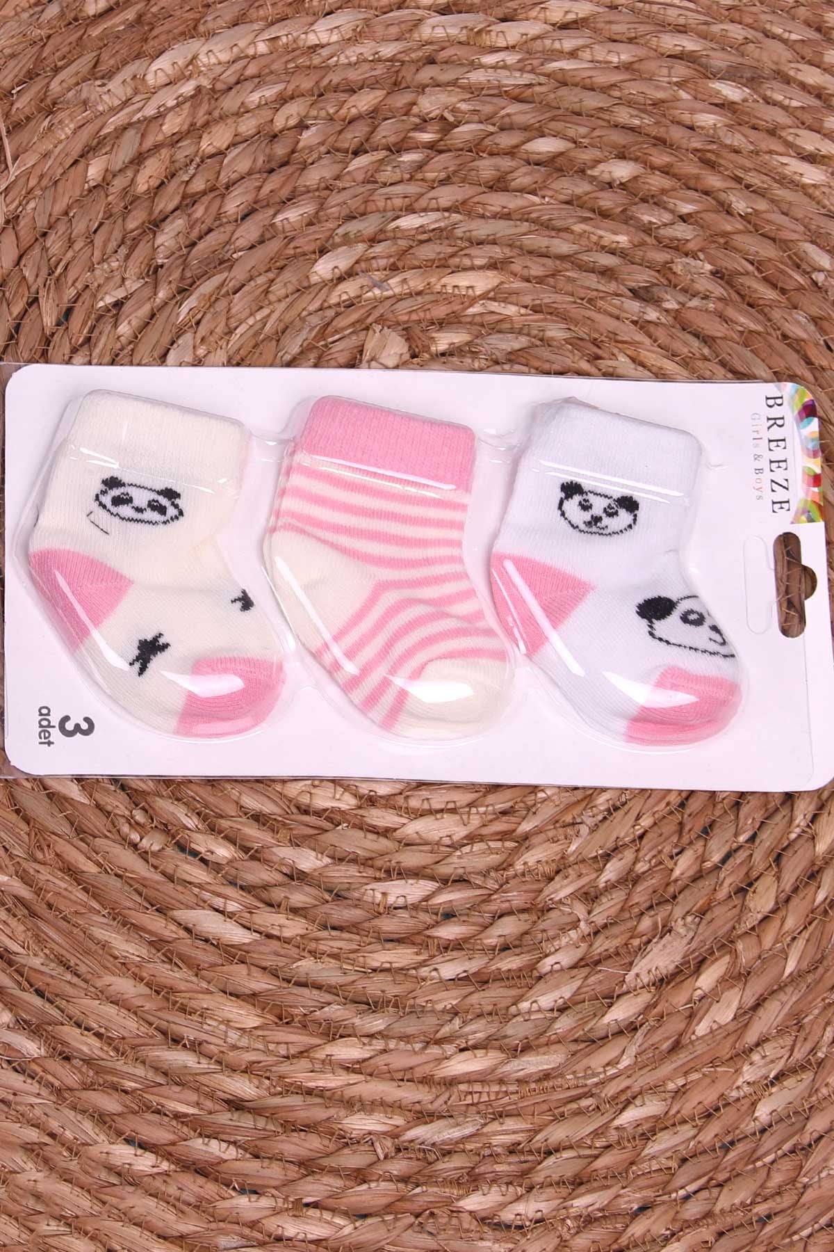 Breeze Kız Bebek Yenidoğan Çorap 3 lü Desenli Karışık Renk