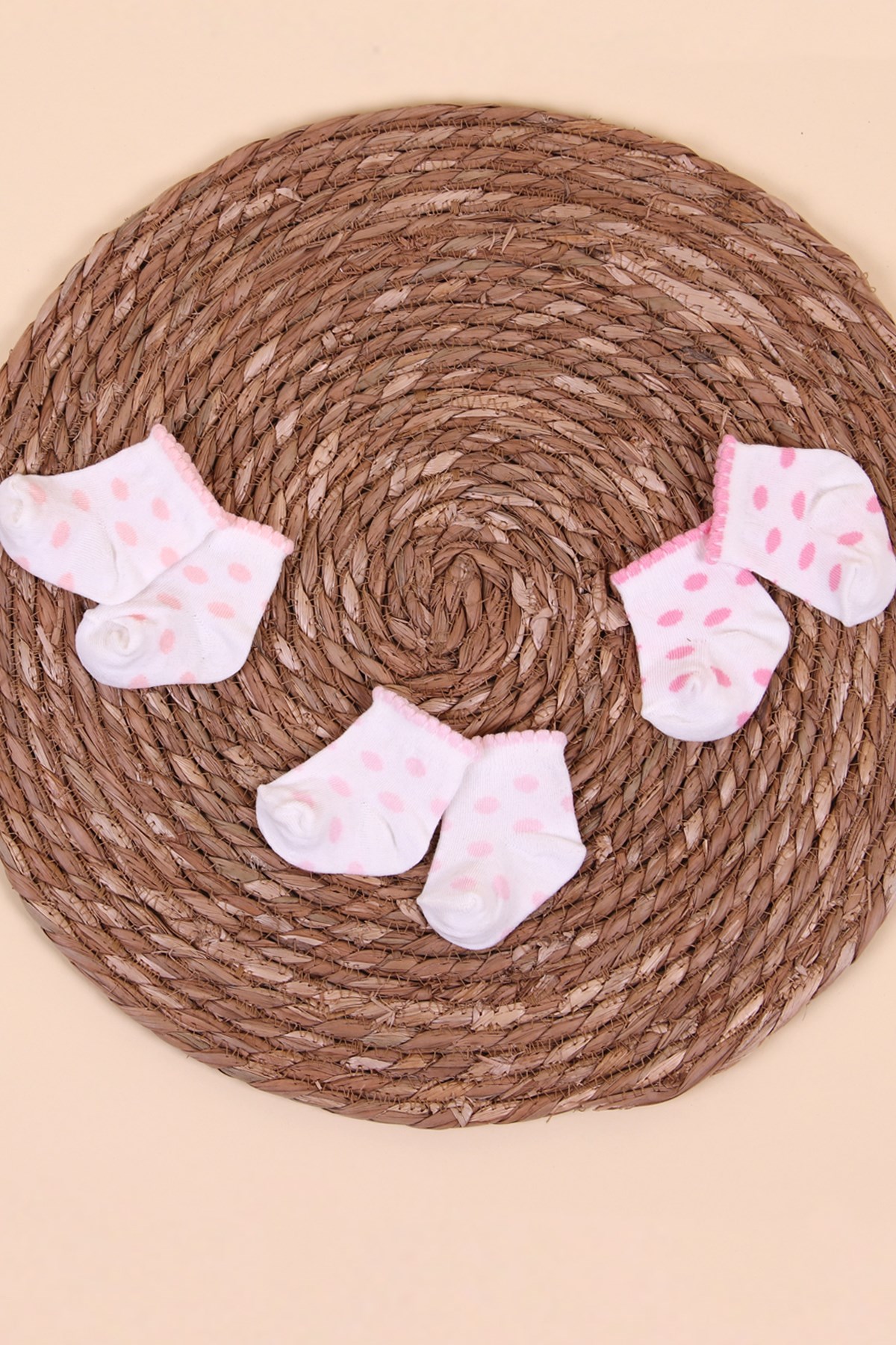 Breeze Kız Bebek Yenidoğan Çorap 3 lü Puantiyeli Ekru