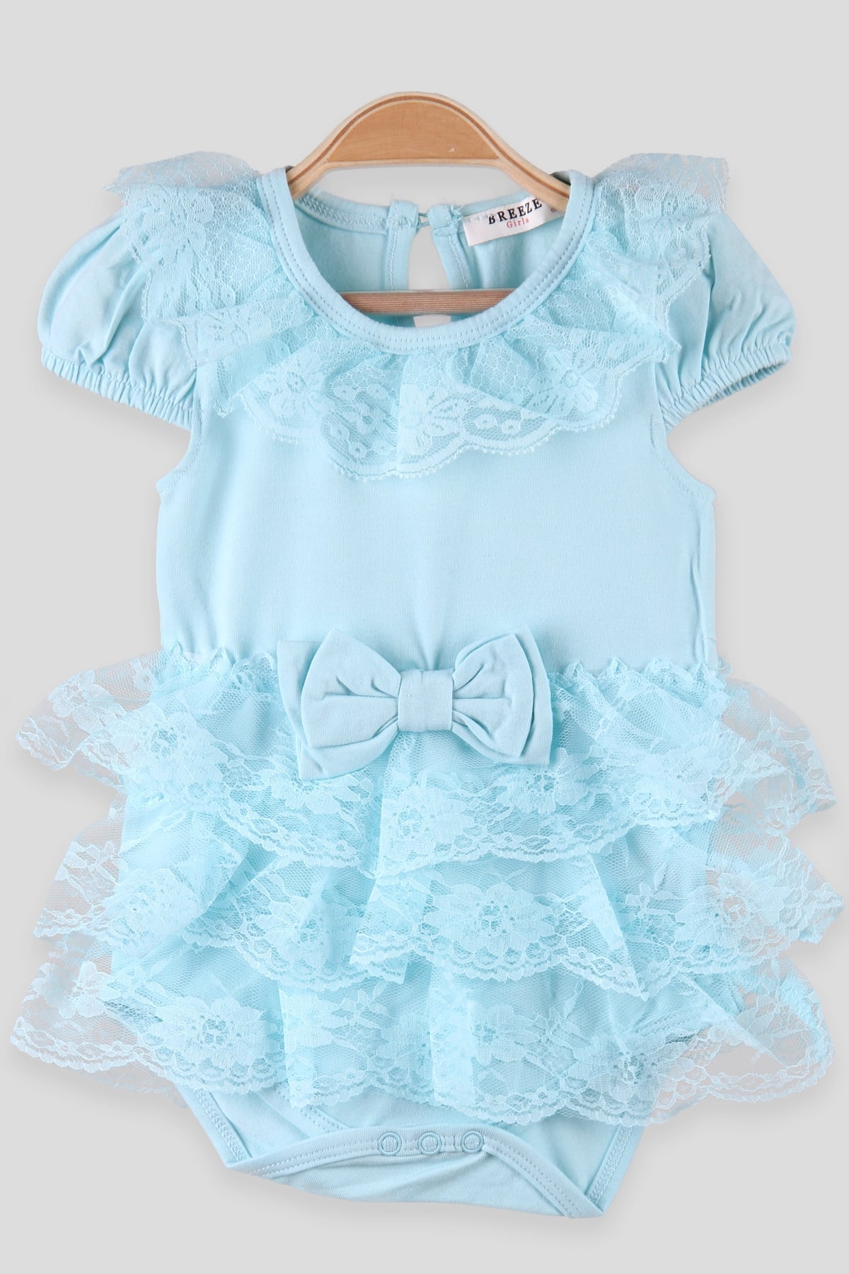 Breeze Kız Bebek Zıbın Dantelli Fiyonklu Turkuaz (6 Ay-2 Yaş)