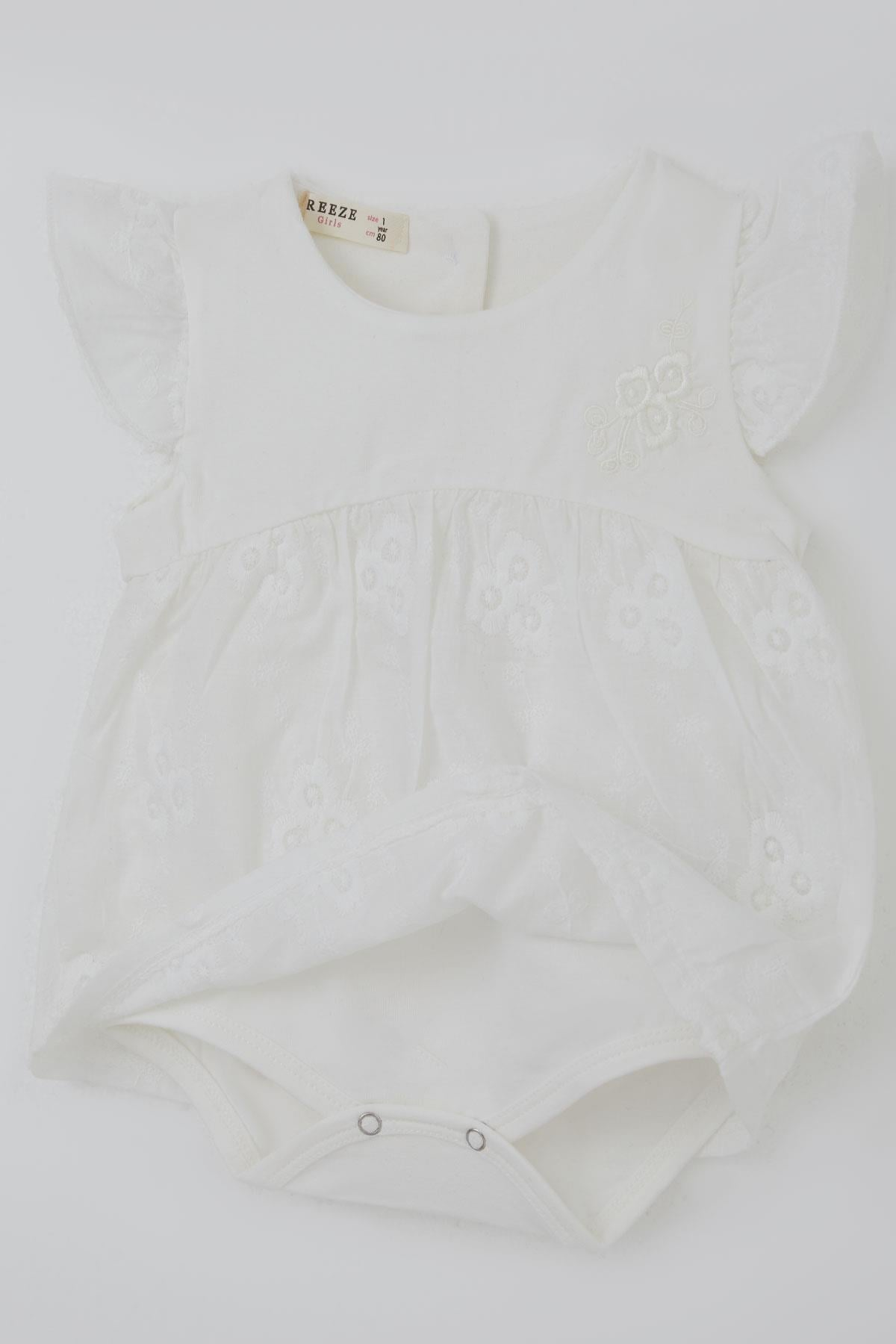 Breeze Kız Bebek Zıbın Elbise Çiçek Nakışlı Ekru (6 Ay-2 Yaş)