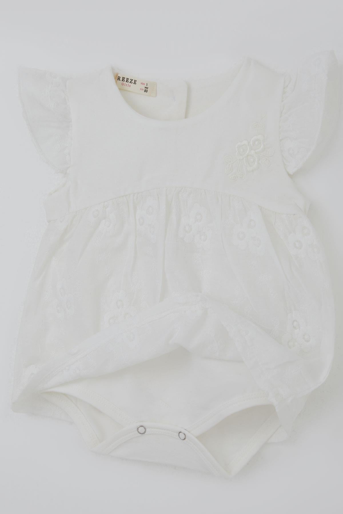 Breeze Kız Bebek Zıbın Elbise Çiçek Nakışlı Ekru (6 Ay-2 Yaş)