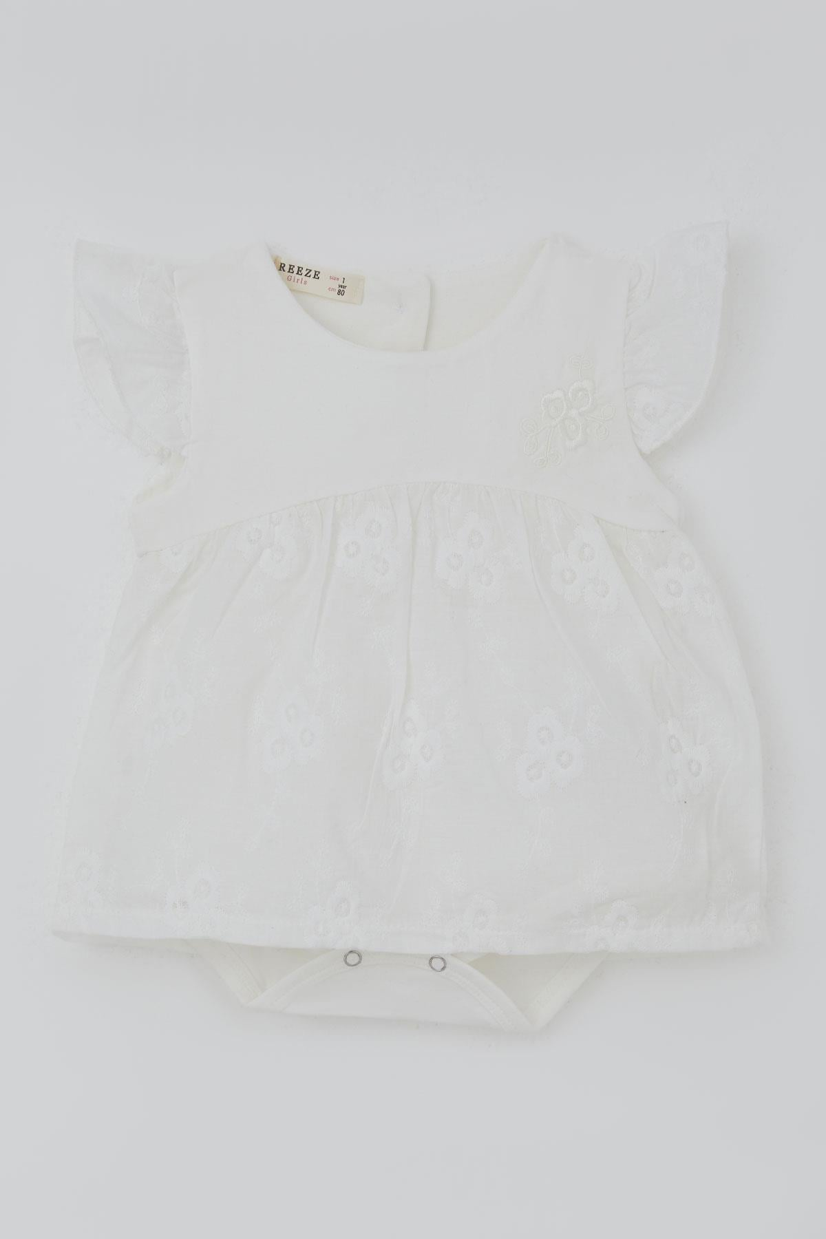Breeze Kız Bebek Zıbın Elbise Çiçek Nakışlı Ekru (6 Ay-2 Yaş)