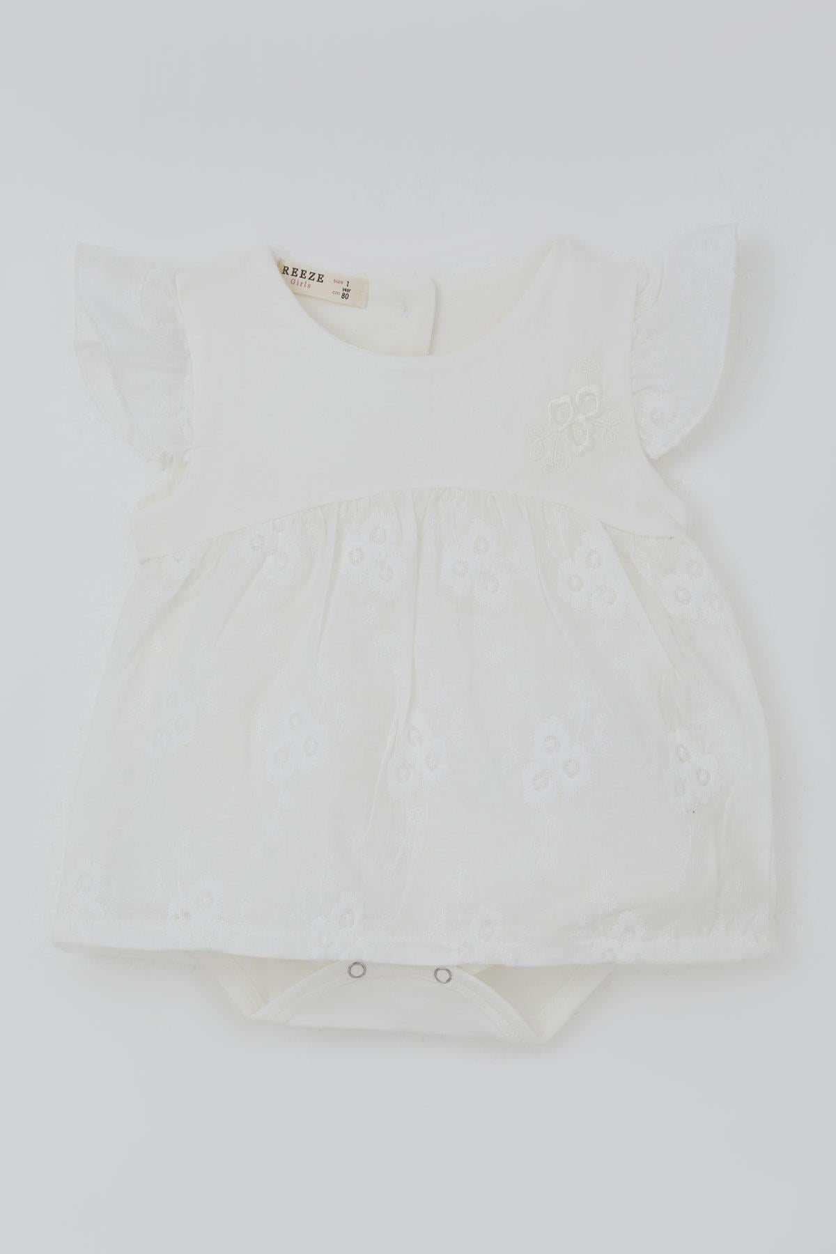 Breeze Kız Bebek Zıbın Elbise Çiçek Nakışlı Ekru (6 Ay-2 Yaş)