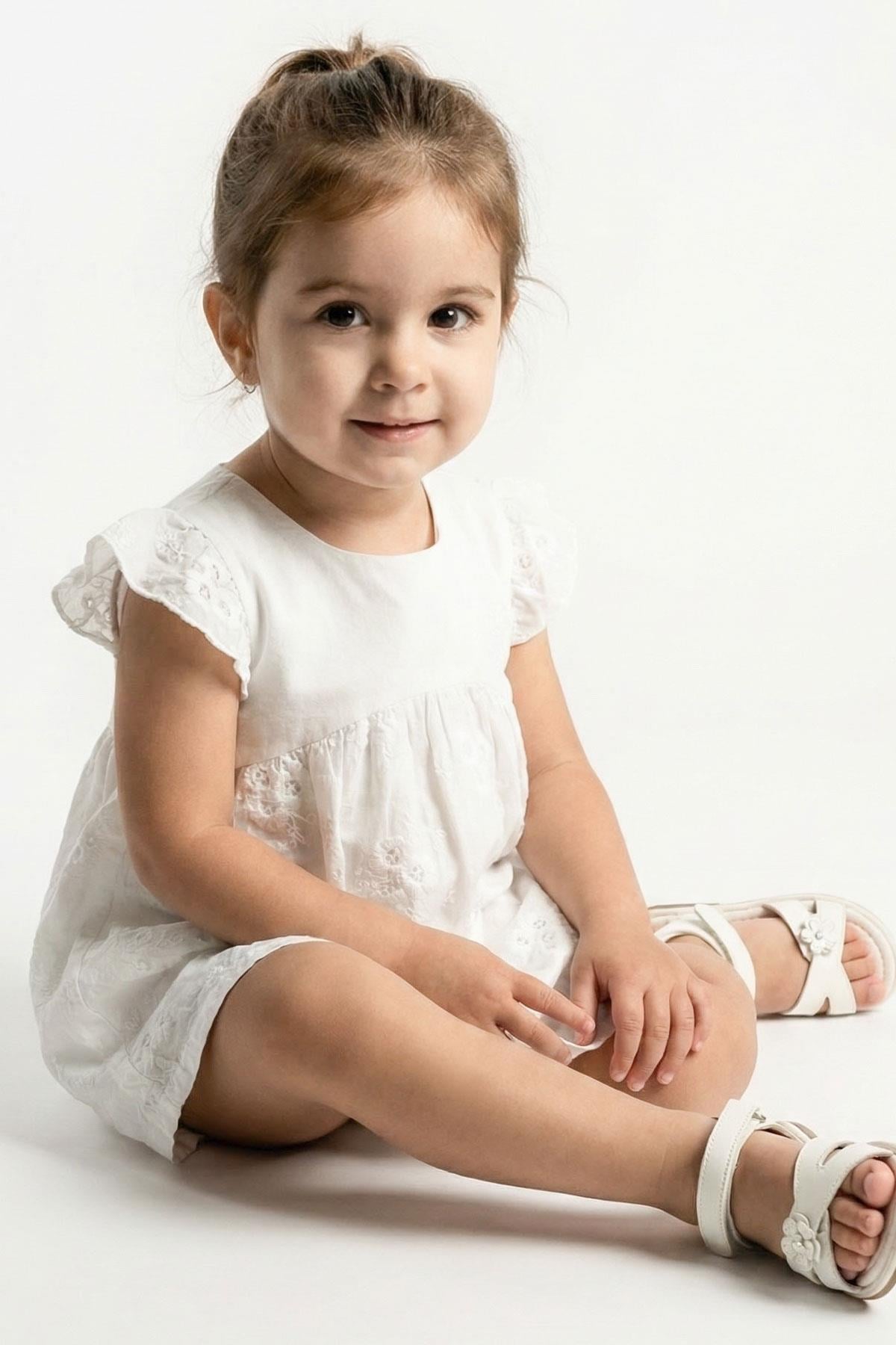 Breeze Kız Bebek Zıbın Elbise Çiçek Nakışlı Ekru (6 Ay-2 Yaş)
