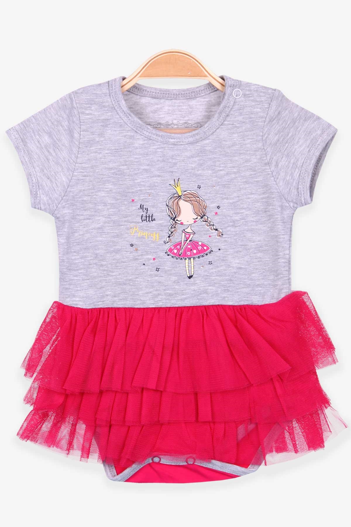 Breeze Kız Bebek Zıbın Elbise Prenses Baskılı Gri Melanj (6 Ay-2 Yaş)
