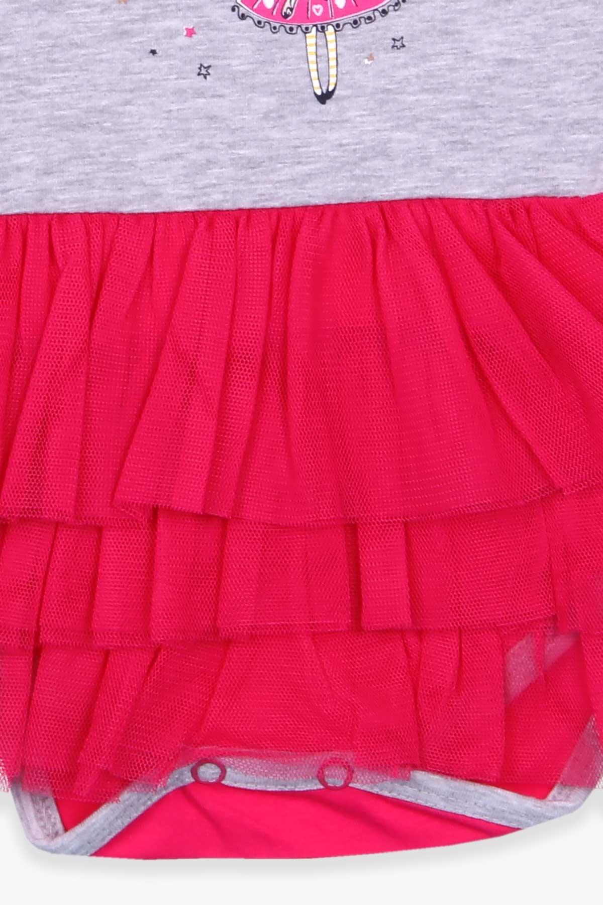 Breeze Kız Bebek Zıbın Elbise Prenses Baskılı Gri Melanj (6 Ay-2 Yaş)