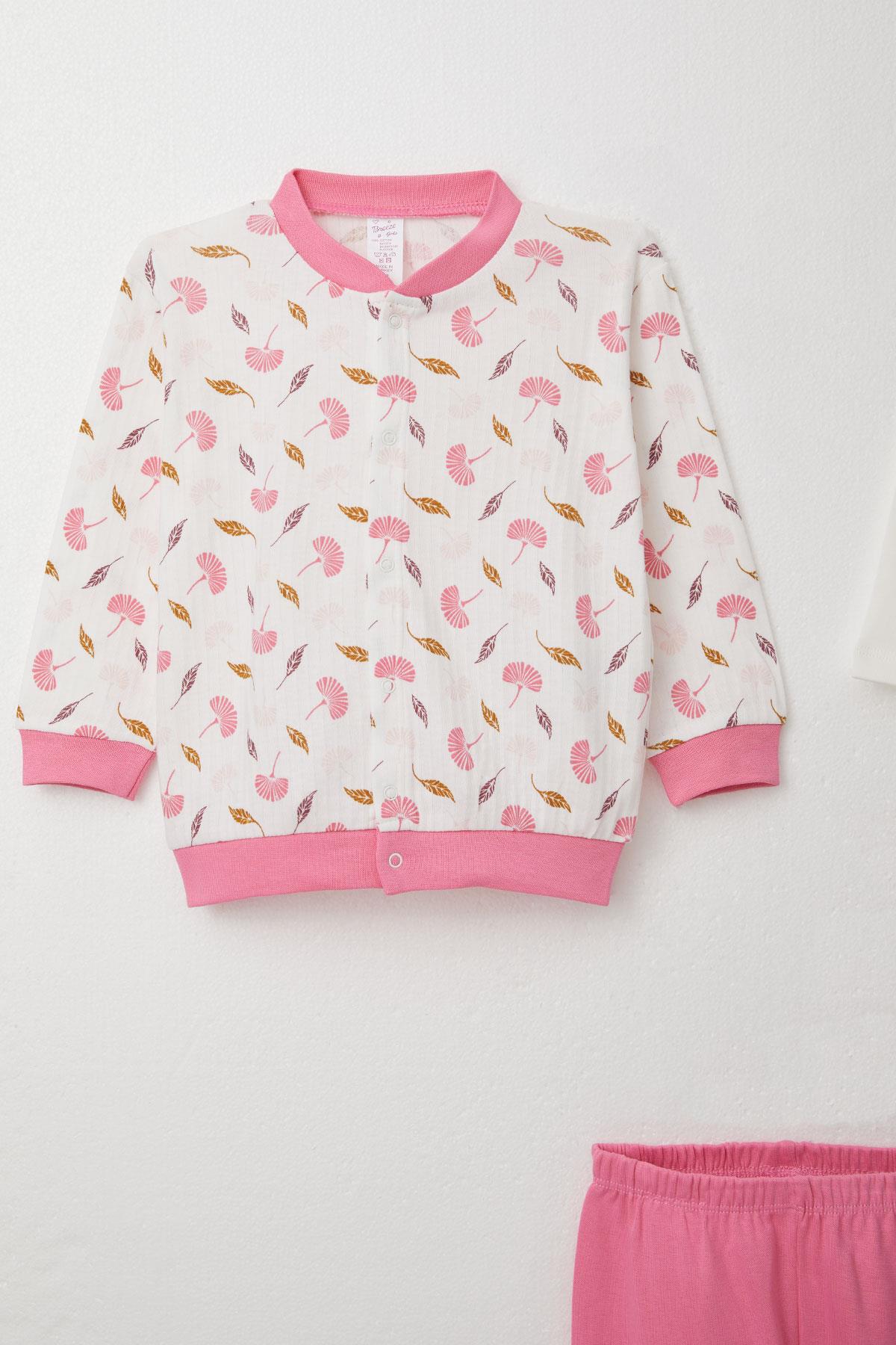 Breeze Kız Bebek Zıbınlı 3 lü Takım Çiçek Desenli Beyaz (4 Ay-1 Yaş)