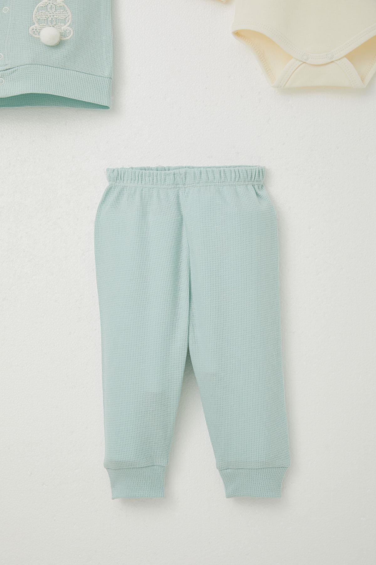 Breeze Kız Bebek Zıbınlı 3 lü Takım Tavşan Nakışlı Ponponlu Su Yeşili (4 Ay-1 Yaş)