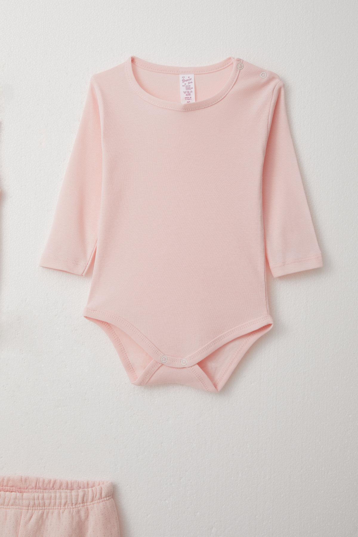 Breeze Kız Bebek Zıbınlı 3 lü Takım Tavşancık Nakışlı Ponponlu Pudra (4 Ay-1 Yaş)