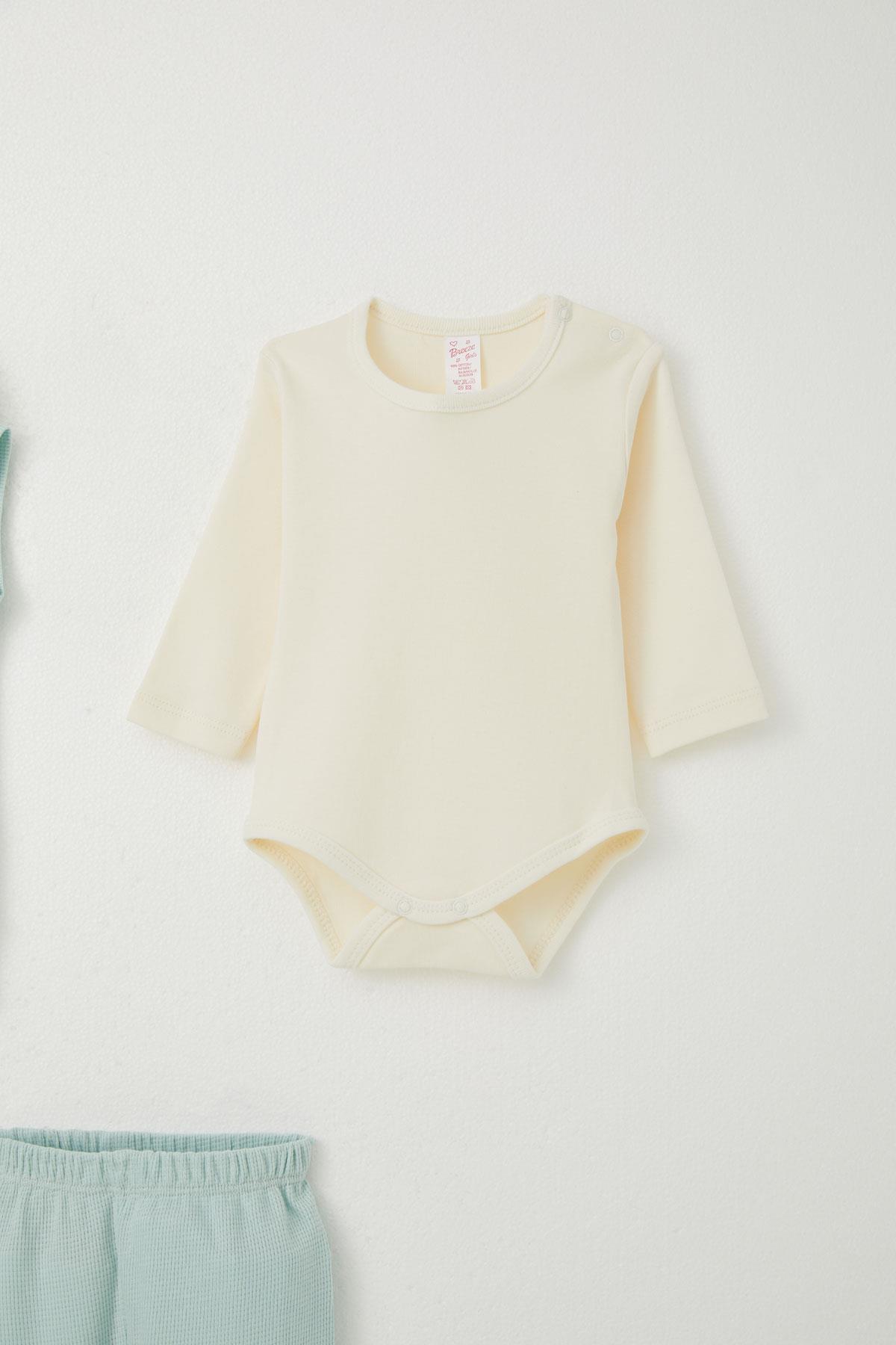 Breeze Kız Bebek Zıbınlı 3 lü Takım Tavşan Nakışlı Ponponlu Su Yeşili (4 Ay-1 Yaş)