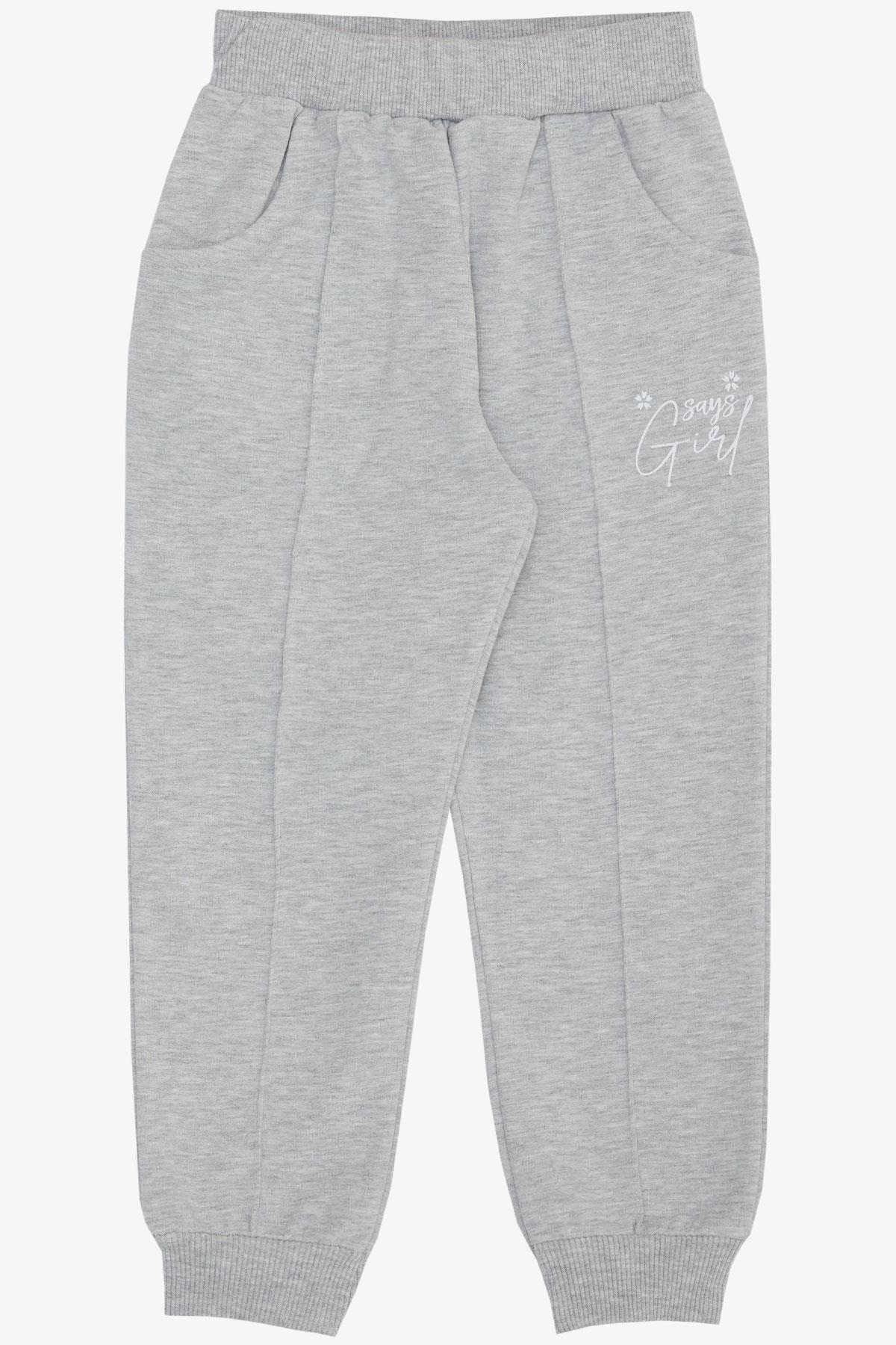 Breeze Kız Çocuk Alt Cepli Yazı Baskılı Açık Gri Melanj (1.5-5 Yaş)