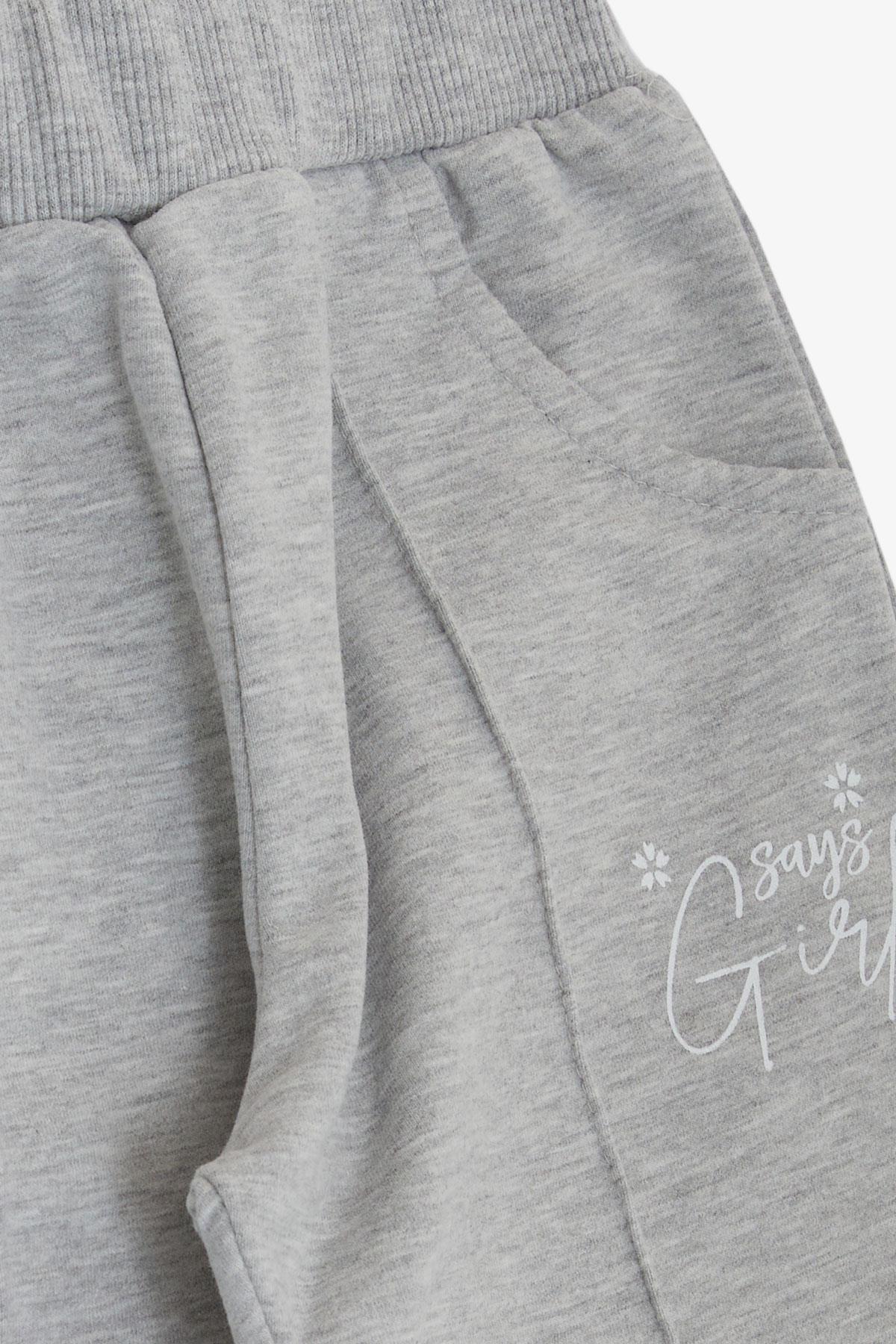 Breeze Kız Çocuk Alt Cepli Yazı Baskılı Açık Gri Melanj (1.5-5 Yaş)