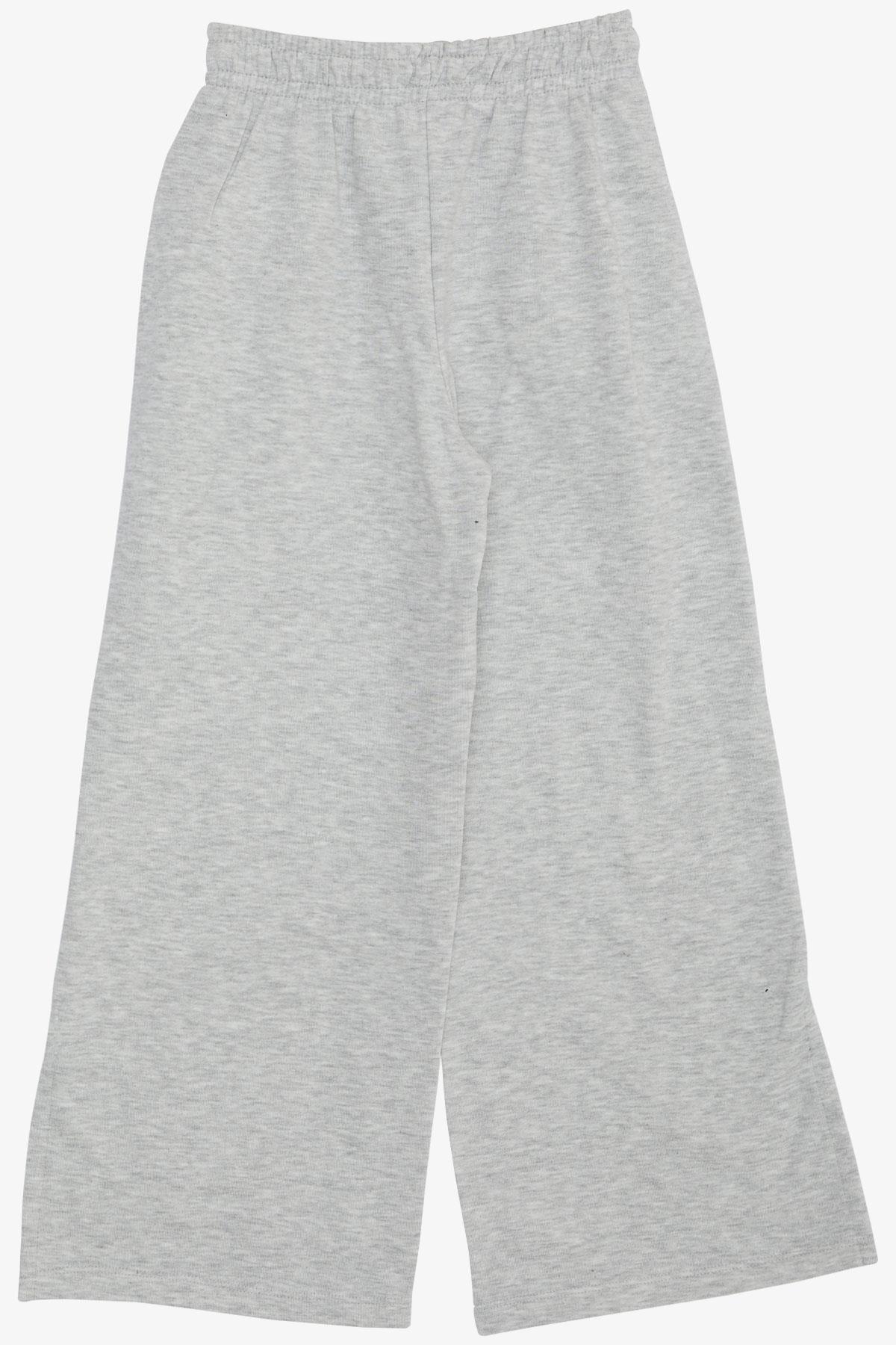 Breeze Kız Çocuk Alt Geniş Paça Yırtmaçlı Bağcık Aksesuarlı Cepli Açık Gri Melanj (8-12 Yaş)