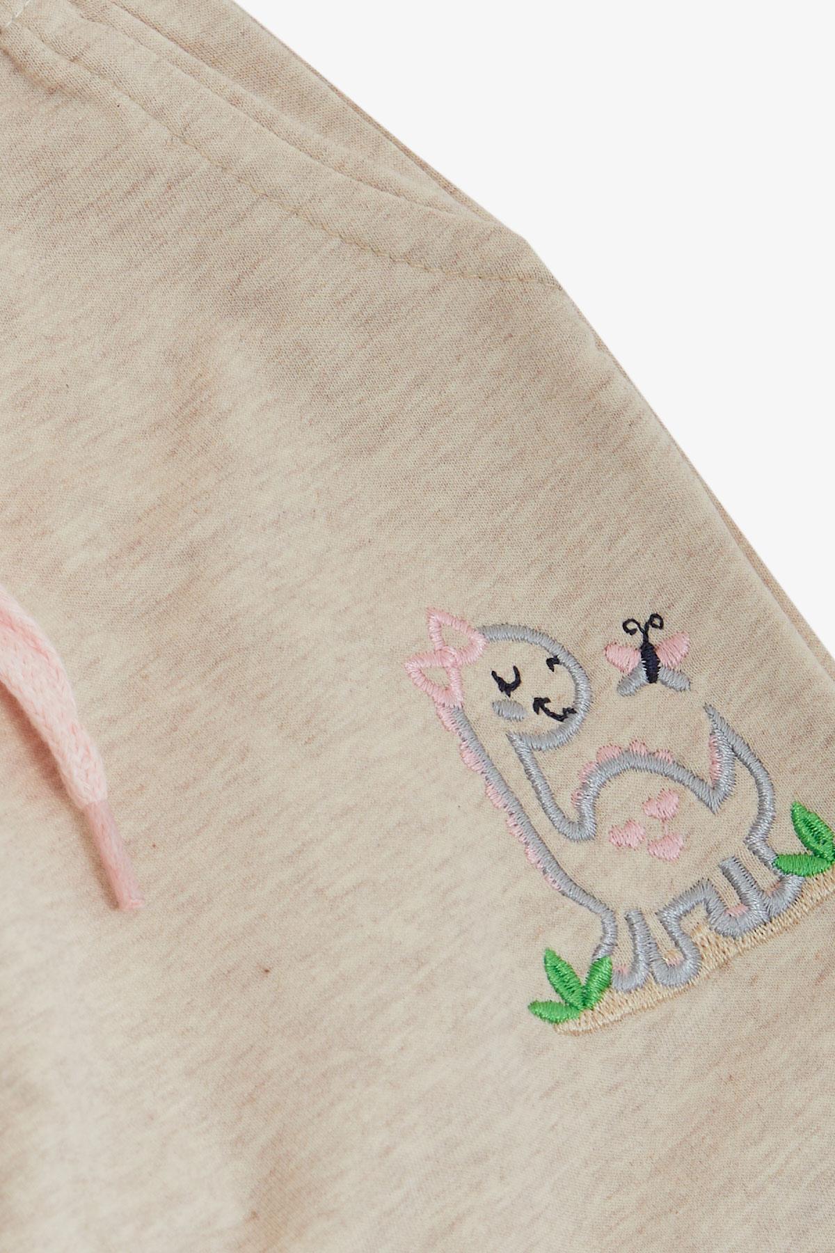 Breeze Kız Çocuk Alt Sevimli Dinozor & Kelebek Nakış Baskılı Bej Melanj (1-4 Yaş)