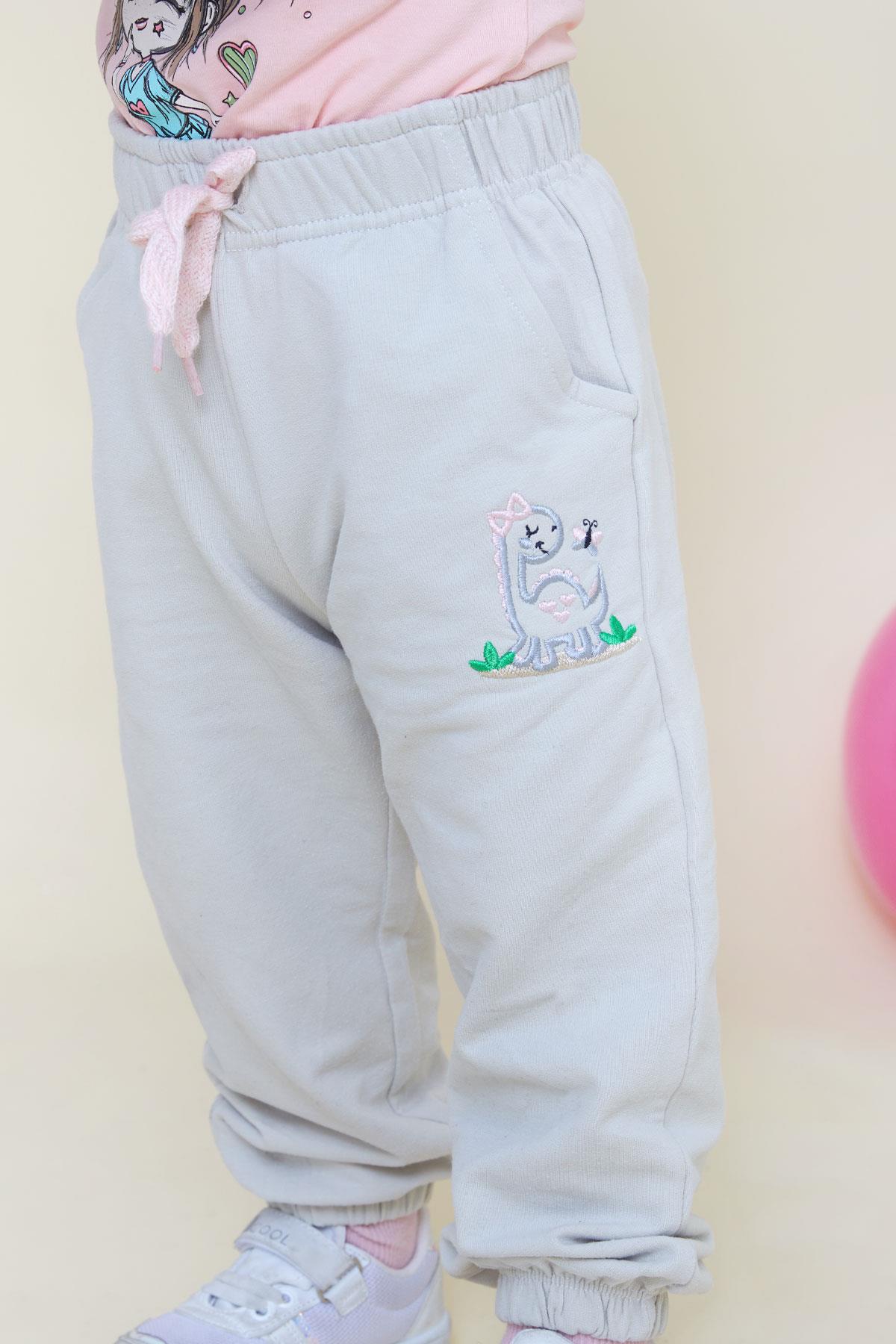 Breeze Kız Çocuk Alt Sevimli Dinozor & Kelebek Nakış Baskılı Taş (1-4 Yaş)