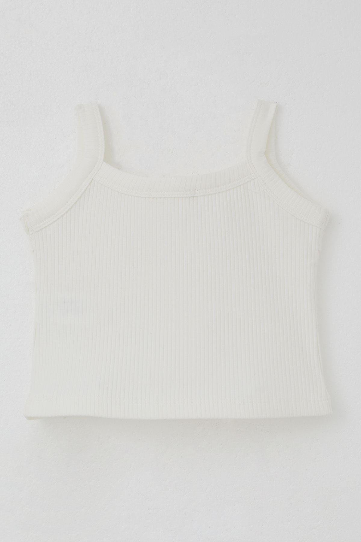 Breeze Kız Çocuk Askılı Crop Tişört Fırfır Detaylı Ekru (8-14 Yaş)