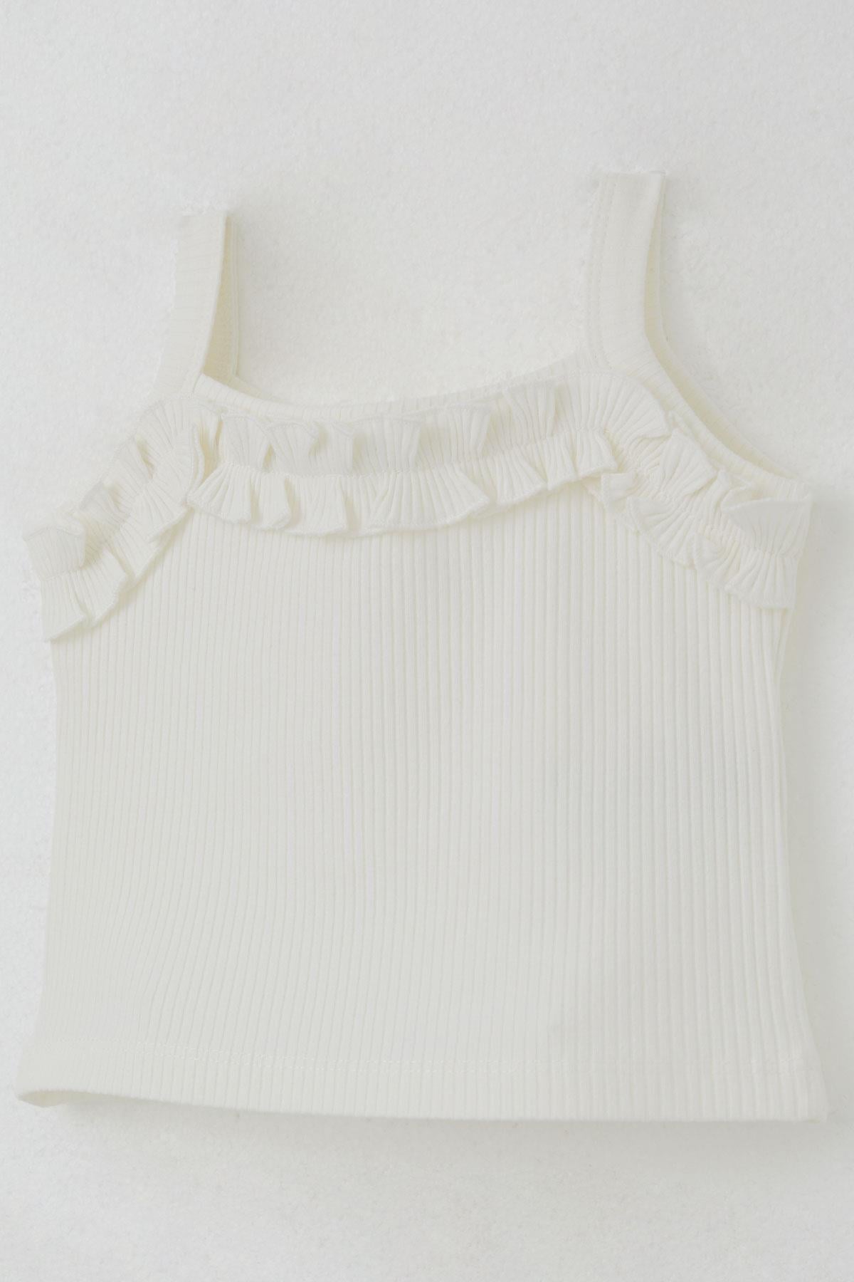 Breeze Kız Çocuk Askılı Crop Tişört Fırfır Detaylı Ekru (10-14 Yaş)