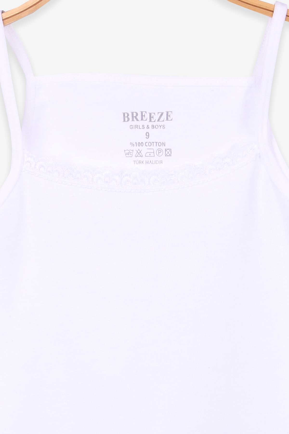 Breeze Kız Çocuk Atlet İnce Askılı Desenli Beyaz (9 Yaş)