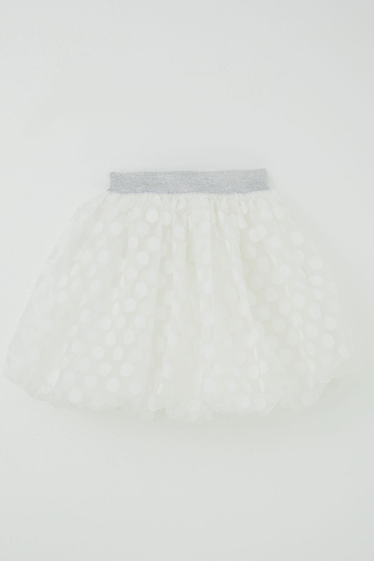 Breeze Kız Çocuk Balon Etek Puan Desenli Fiyonk Aksesuarlı Ekru (5-9 Yaş)