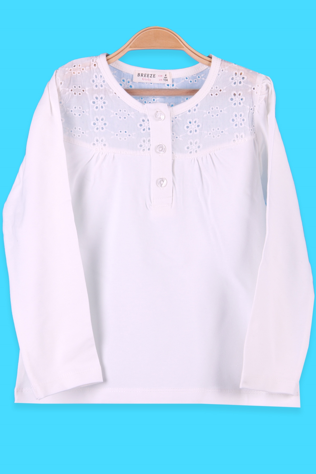 Breeze Kız Çocuk Bluz Çiçekleri Güpürlü Beyaz (4-8 Yaş)
