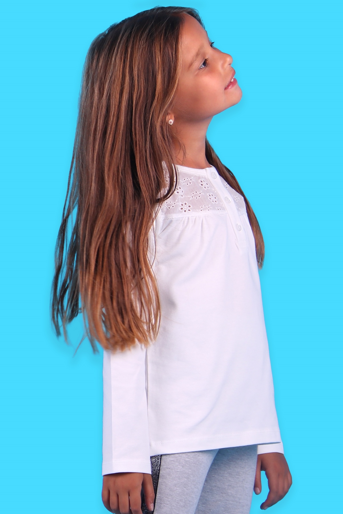Breeze Kız Çocuk Bluz Çiçekleri Güpürlü Beyaz (4-8 Yaş)