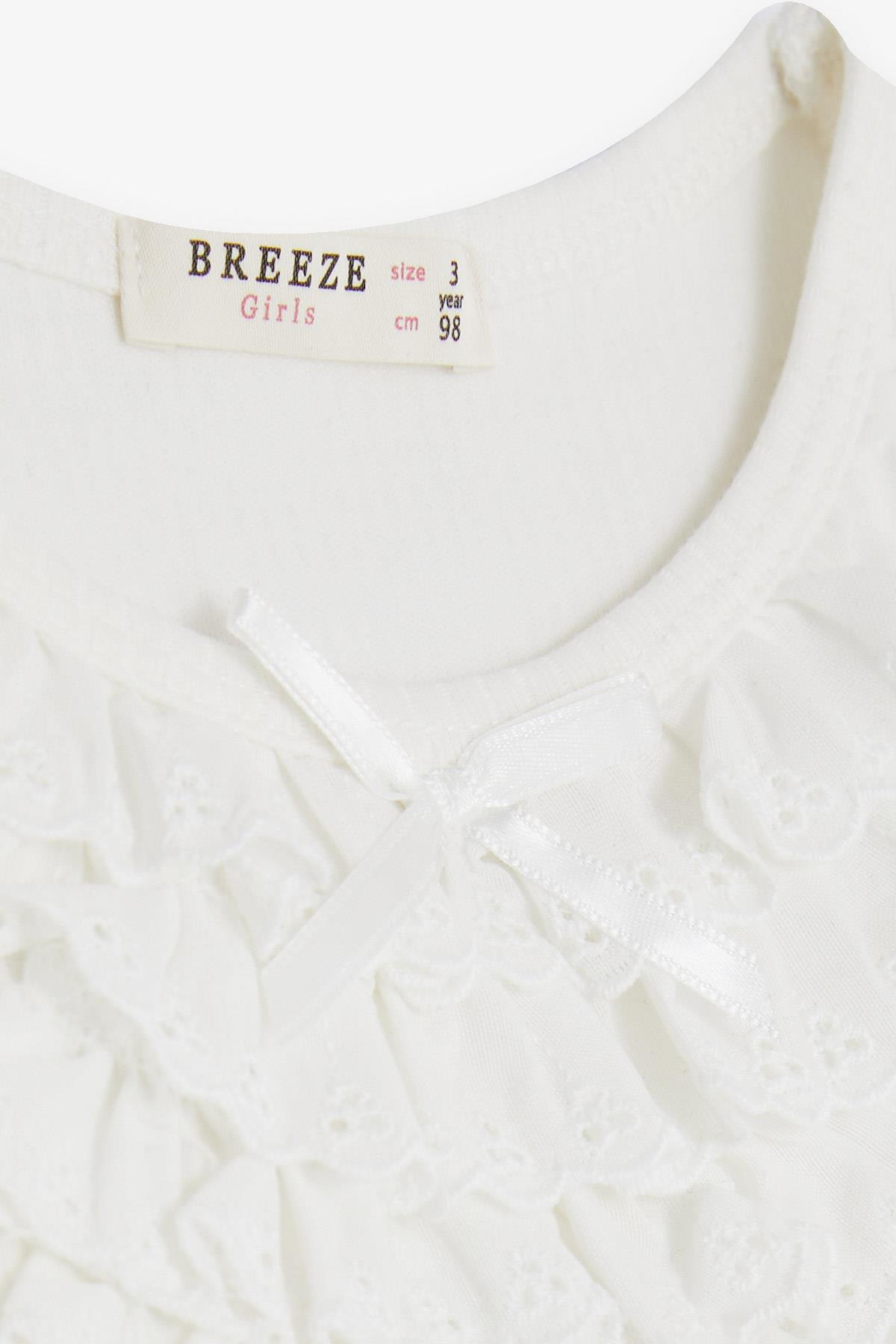 Breeze Kız Çocuk Bluz Güpürlü Fiyonklu Ekru (3-8 Yaş)