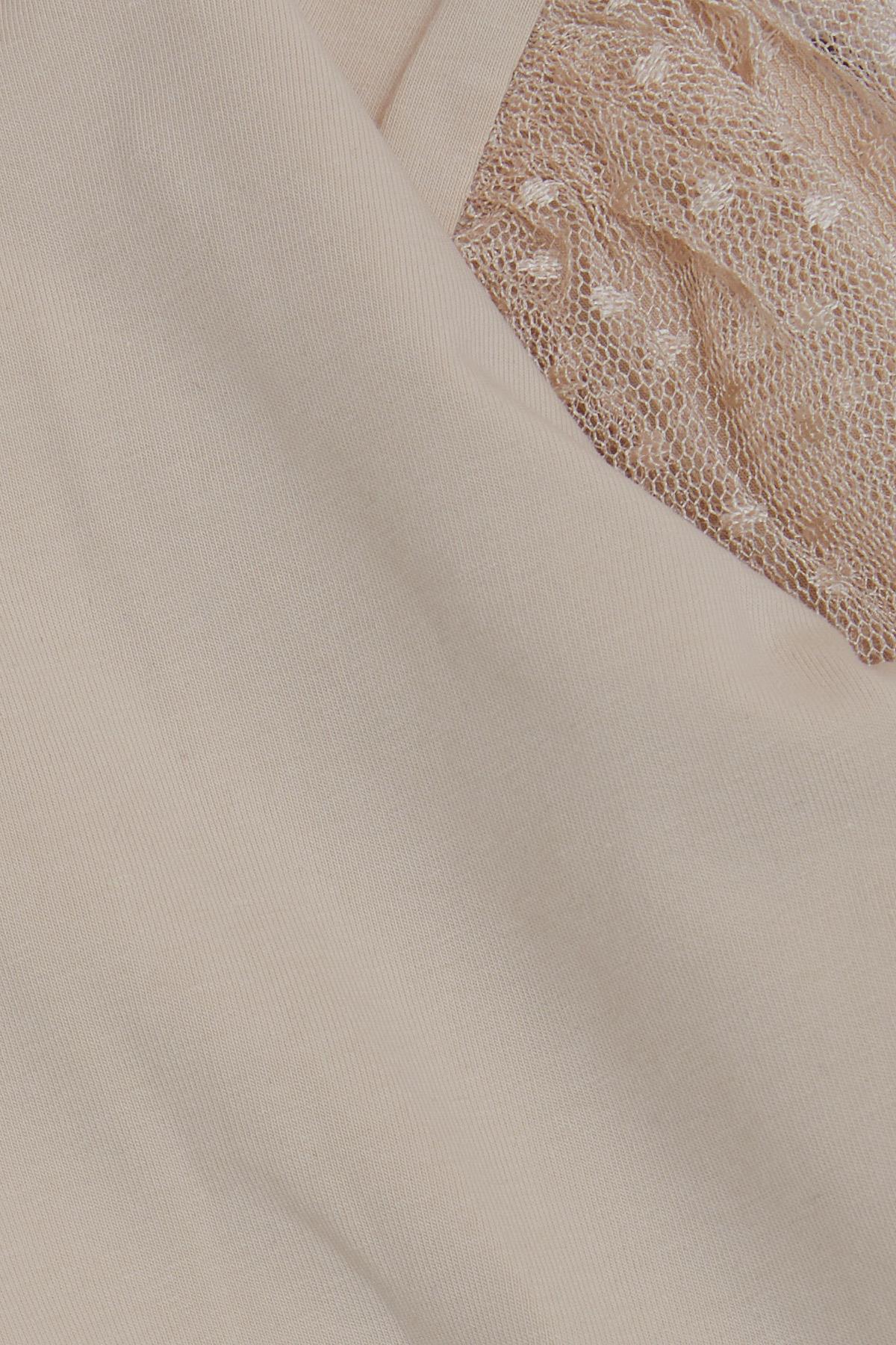 Breeze Kız Çocuk Bluz Kolları Tül Detaylı Bej (8-12 Yaş)