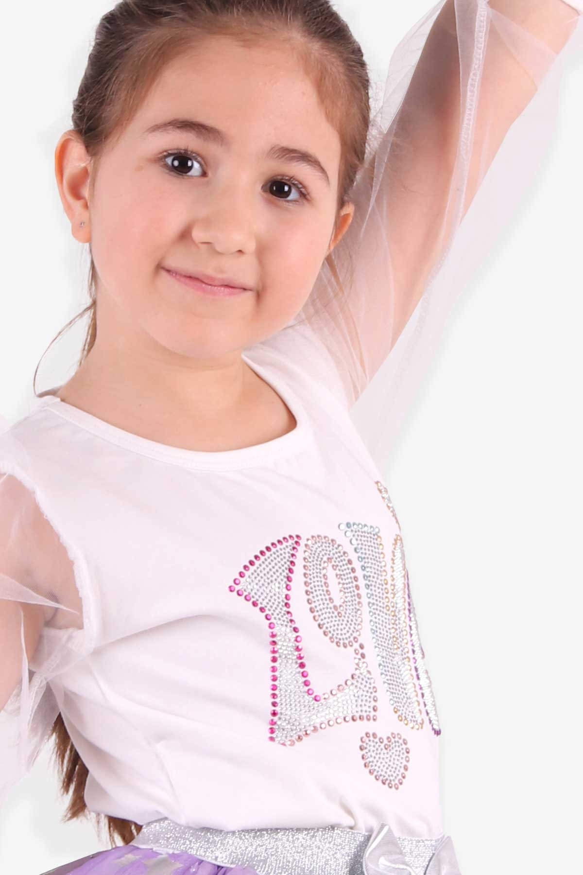 Breeze Kız Çocuk Bluz Taşlı Tüllü  Ekru (6-12 Yaş)