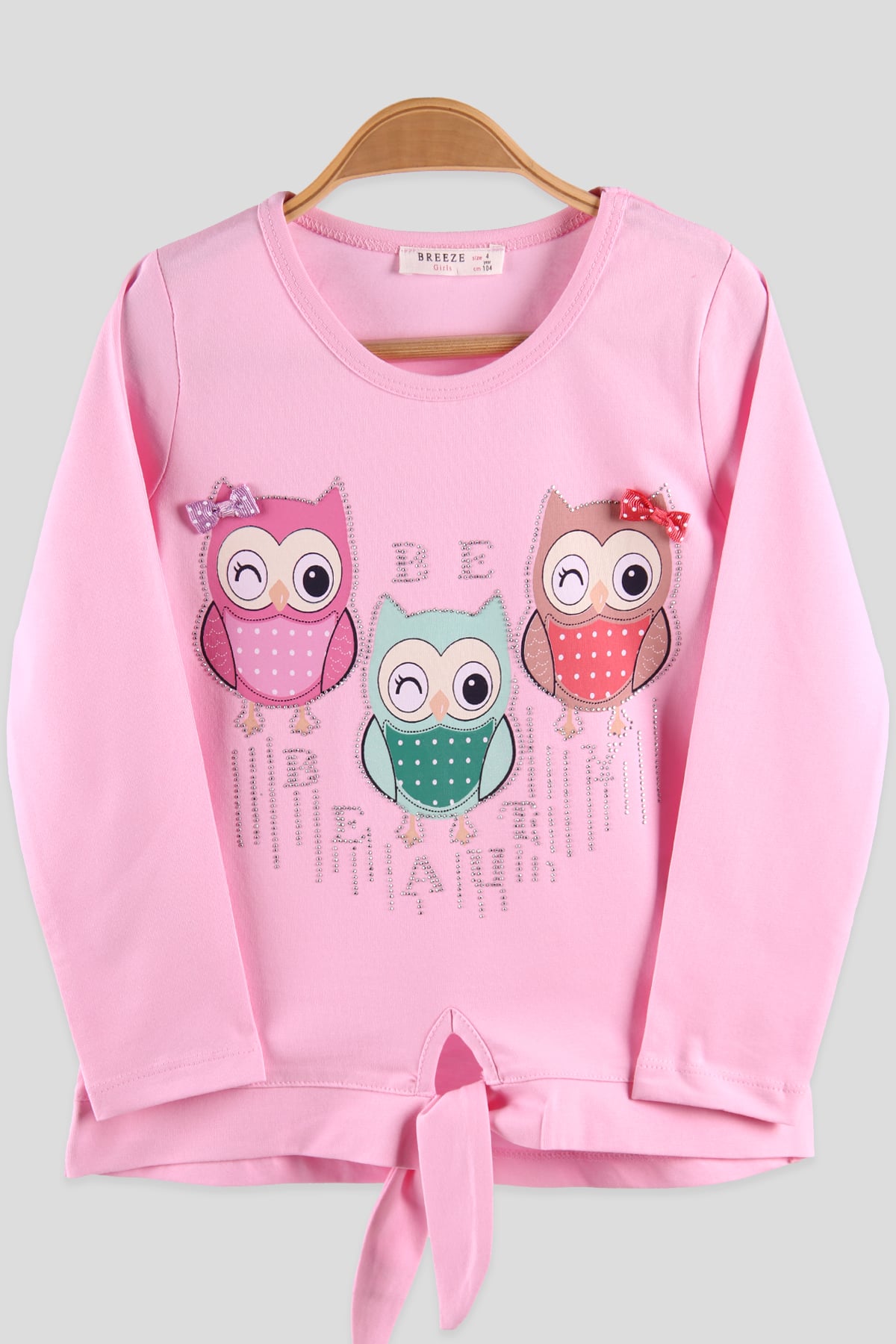 Breeze Kız Çocuk Body Baykuşlu Taşlı Pembe (4-9 Yaş)