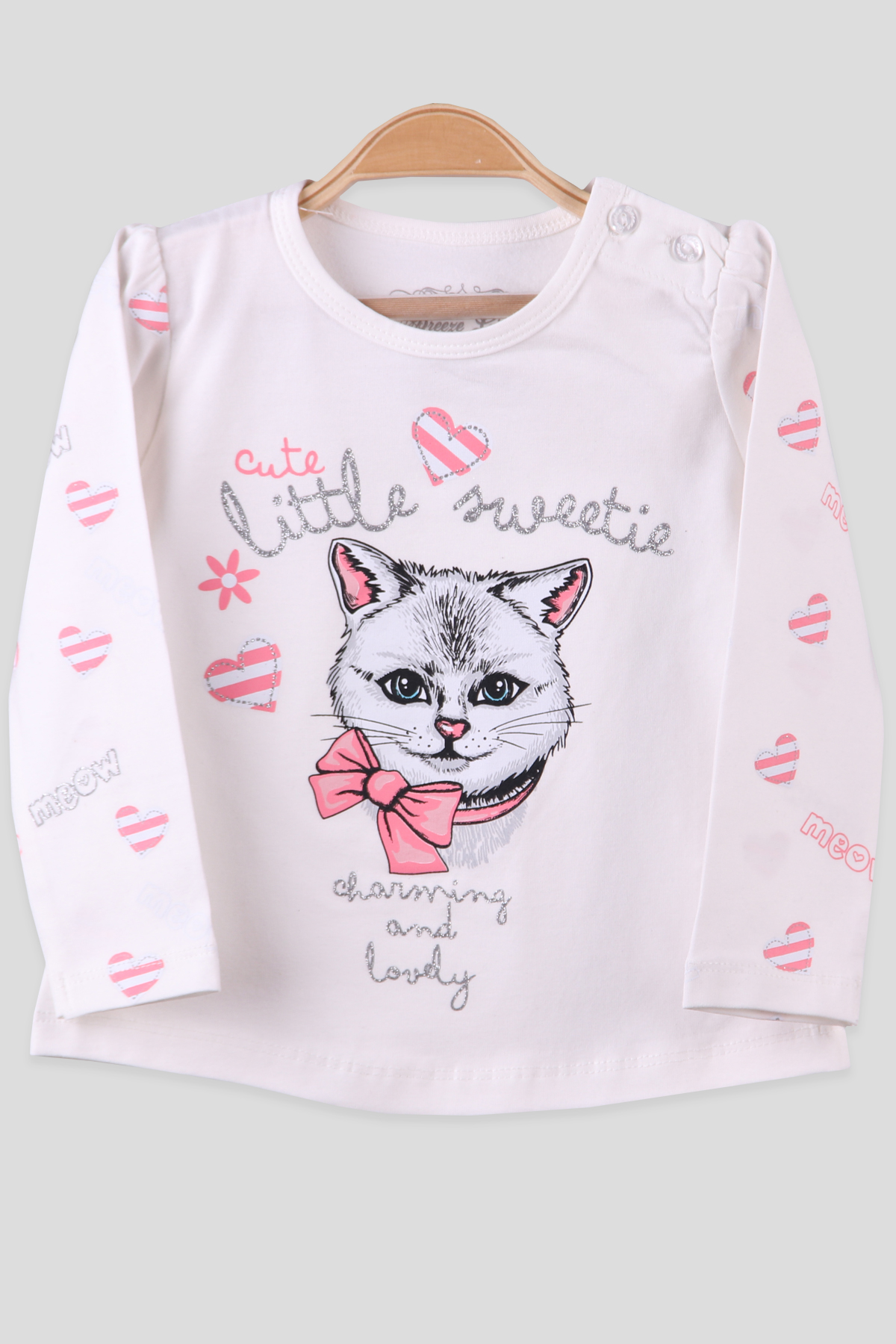 Breeze Kız Çocuk Body Simli Kedi Desenli Ekru (1.5-5 Yaş)