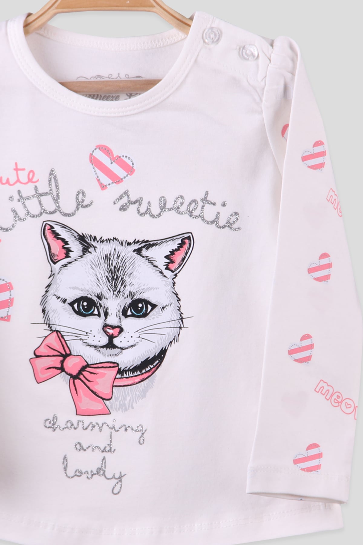 Breeze Kız Çocuk Body Simli Kedi Desenli Ekru (1.5-5 Yaş)