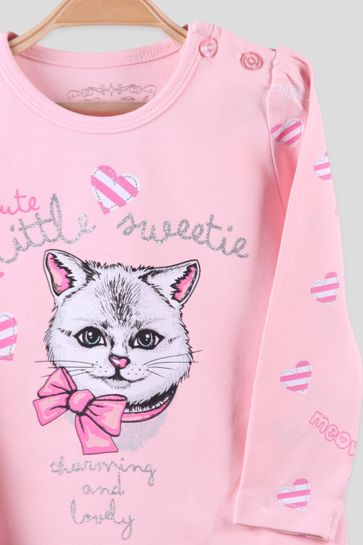 Breeze Kız Çocuk Body Simli Kedi Desenli Pembe (1.5-5 Yaş)