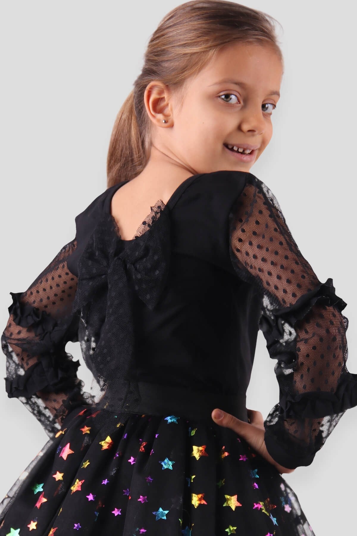 Breeze Kız Çocuk Body Tüllü Fiyonklu Siyah (6-14 Yaş)