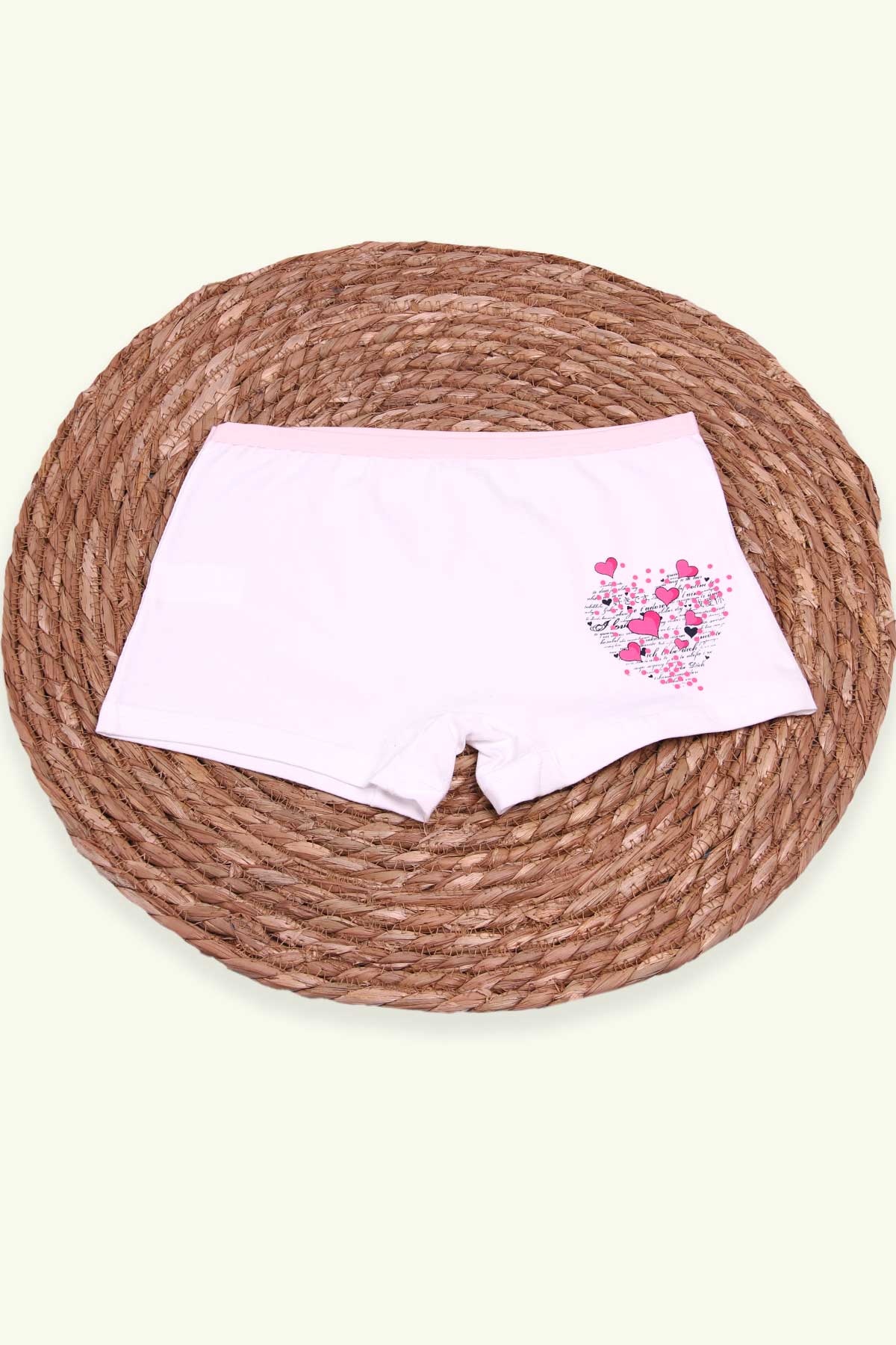 Breeze Kız Çocuk Boxer Baskılı Kalpli Beyaz (8 Yaş)