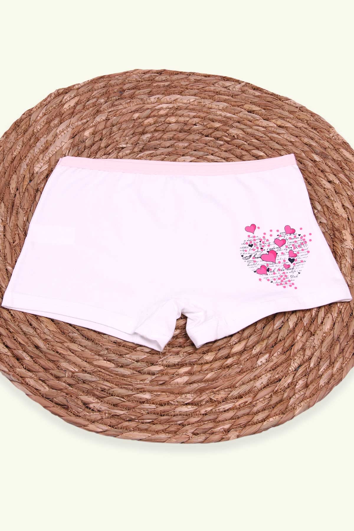 Breeze Kız Çocuk Boxer Baskılı Kalpli Beyaz (8 Yaş)