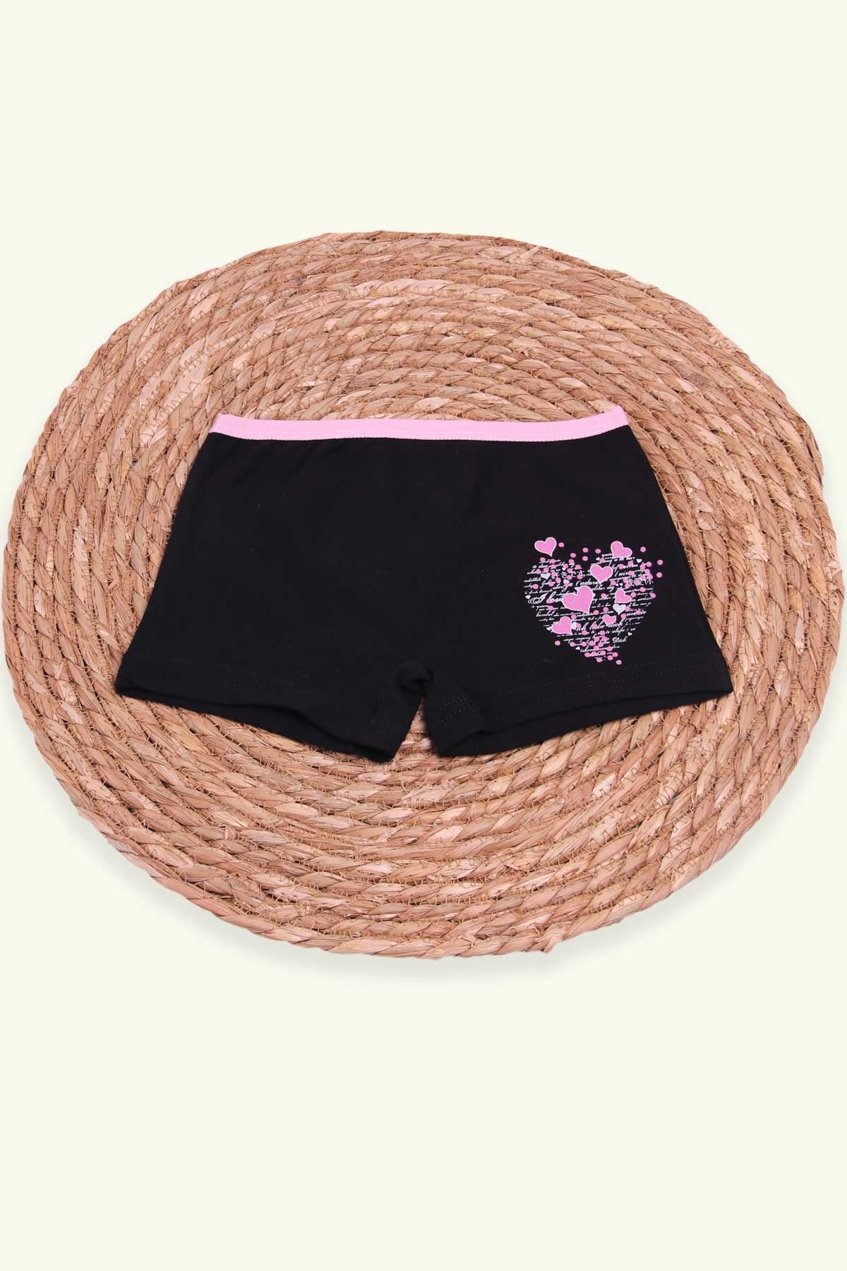 Breeze Kız Çocuk Boxer Baskılı Kalpli Siyah (6 Yaş)