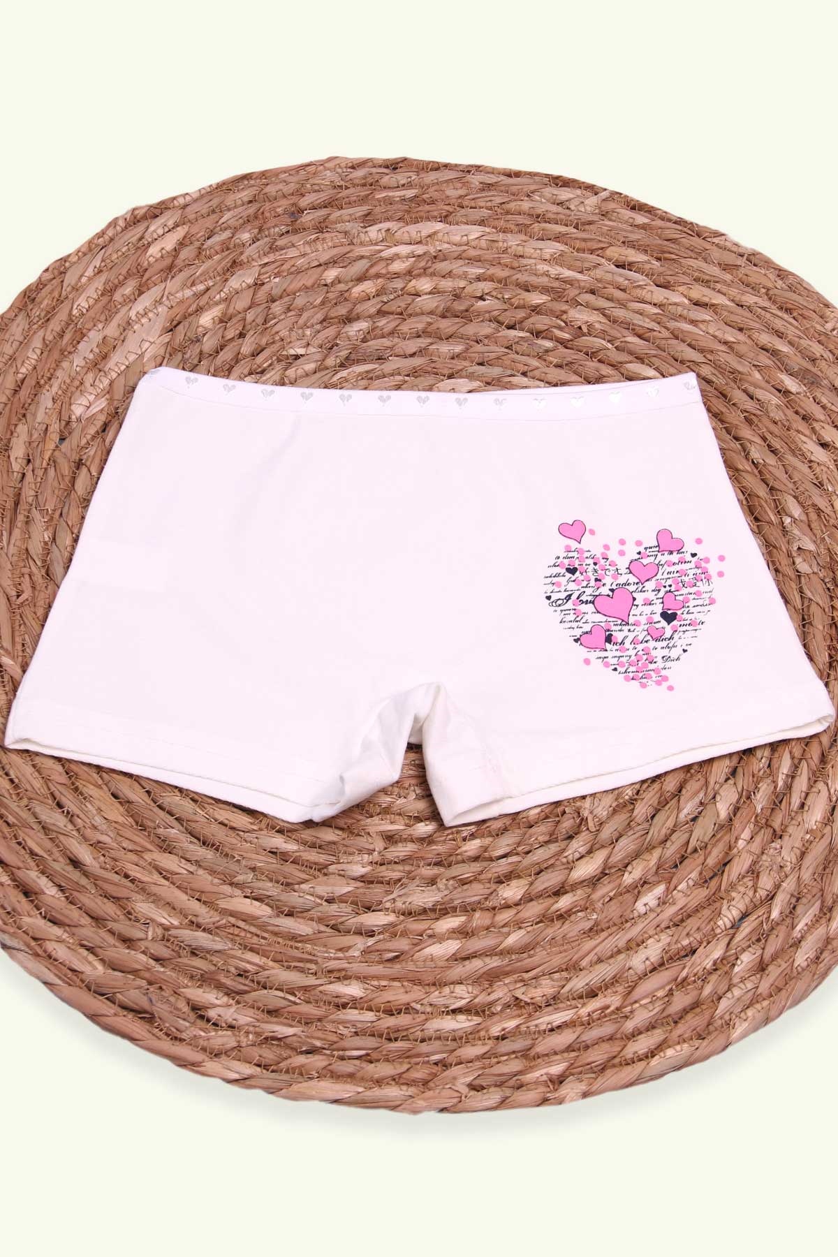 Breeze Kız Çocuk Boxer Baskılı Kalpli Ekru (6 Yaş)
